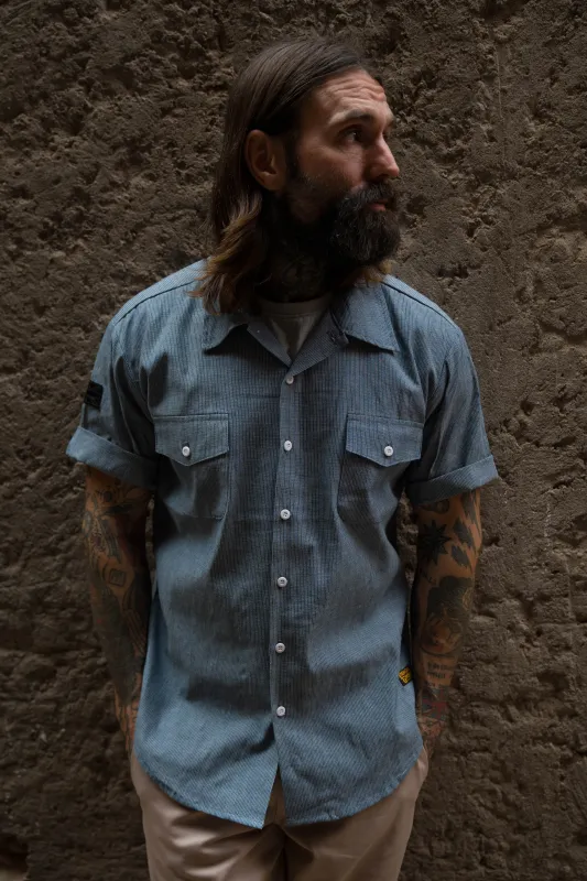 English Prison Patch Shirt - Indigo Stripe made by Indigo and Goods
