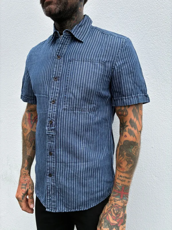 Supply Pocket Shirt Short Sleeve - Indigo Stripe made by Indigo and Goods