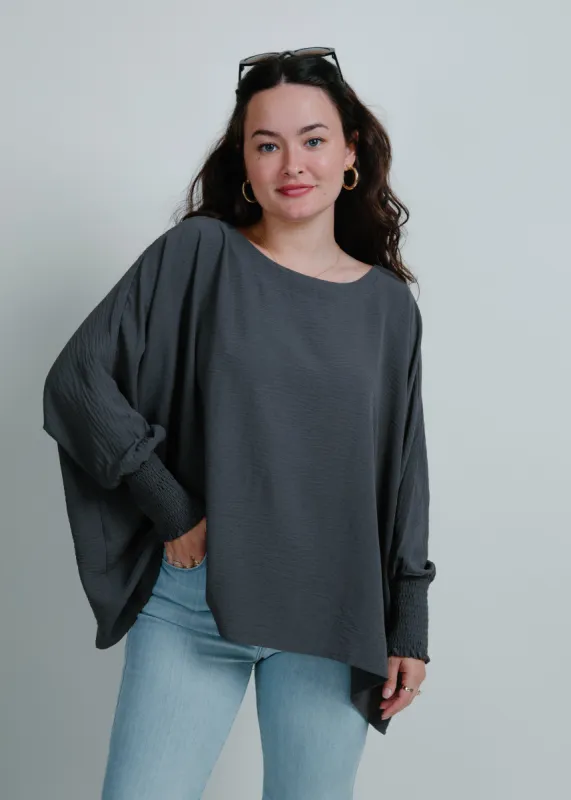 Carlie Boat Neck Oversize Top - Charcoal sold by Vinnie Louise