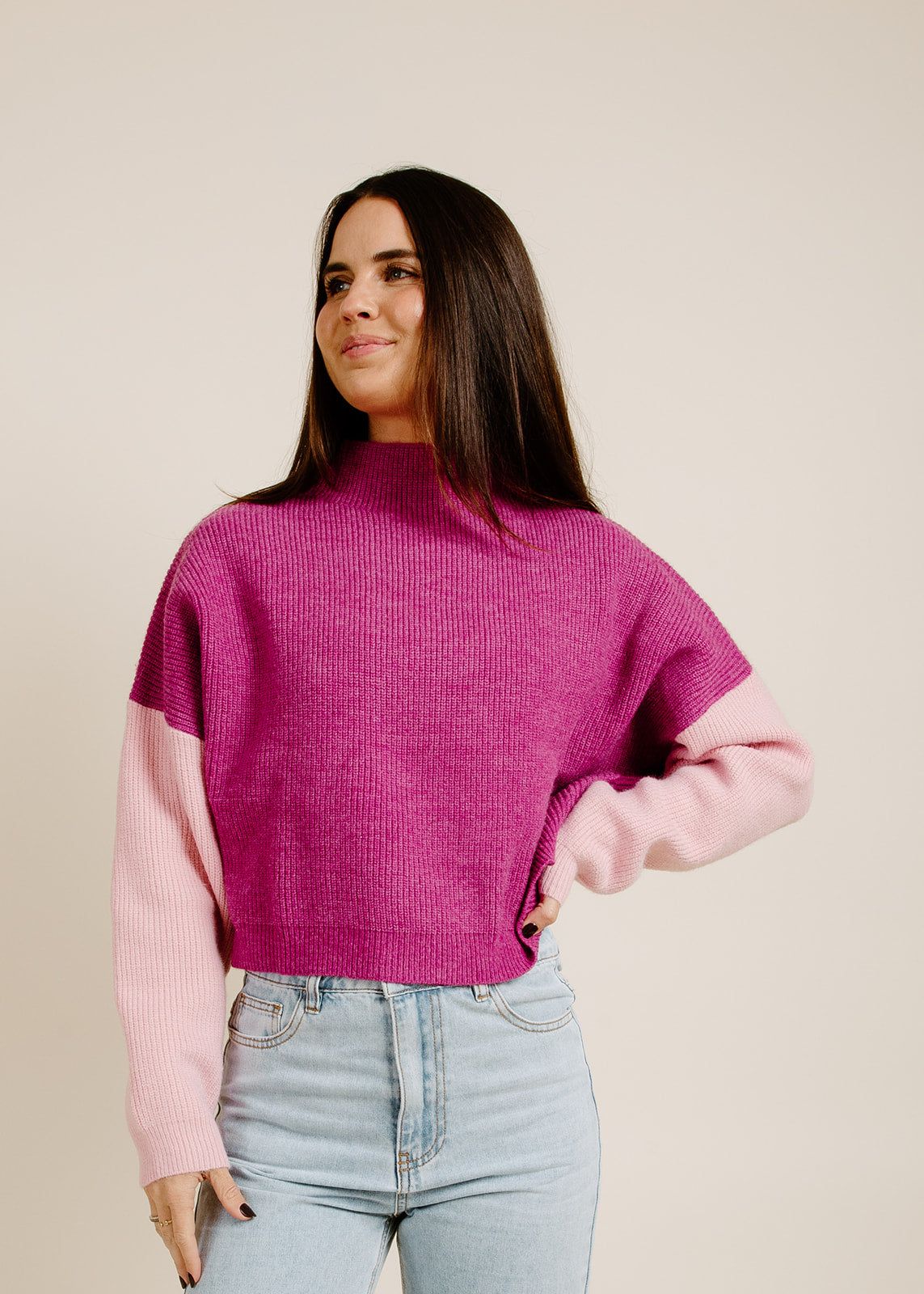 Carli Colorblock Sweater - Magenta sold by Vinnie Louise