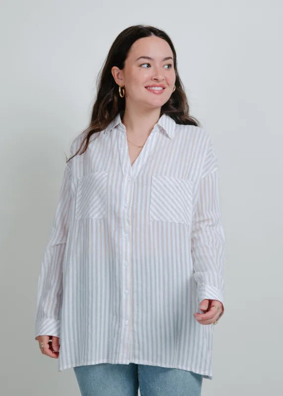 Carson Striped Button Down - Beige sold by Vinnie Louise