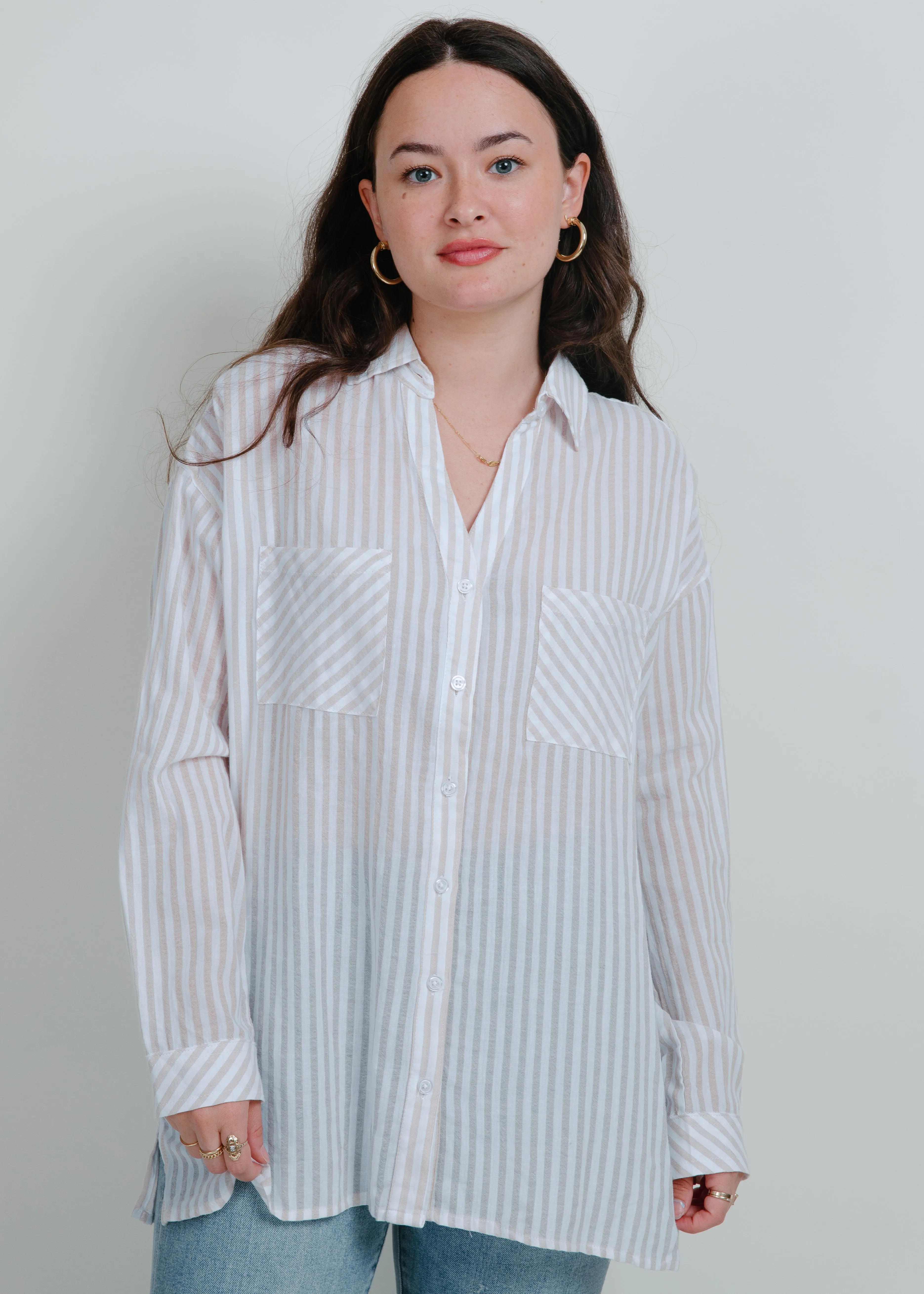 Carson Striped Button Down - Beige sold by Vinnie Louise product image thumbnail 4