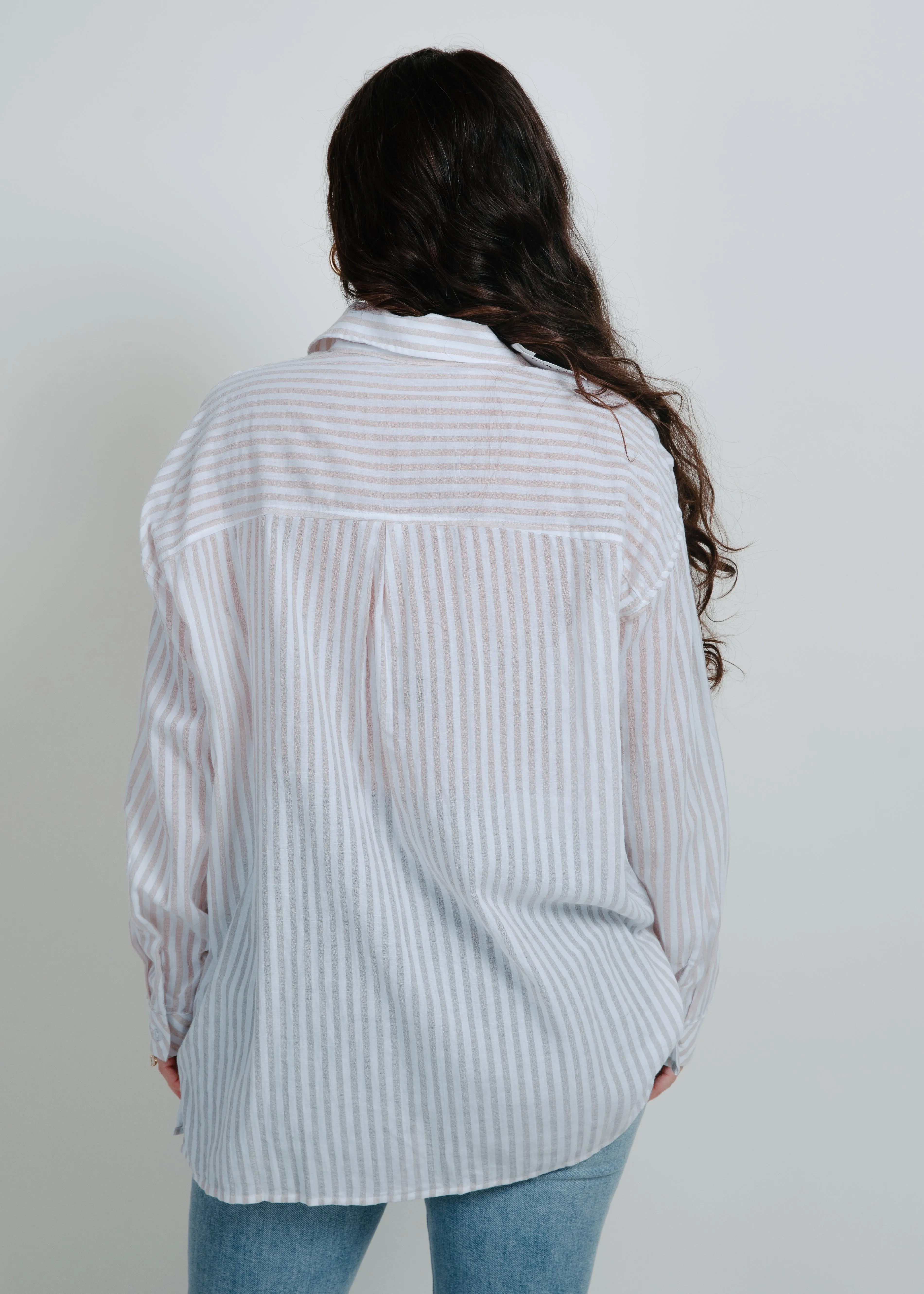 Carson Striped Button Down - Beige sold by Vinnie Louise product image thumbnail 3