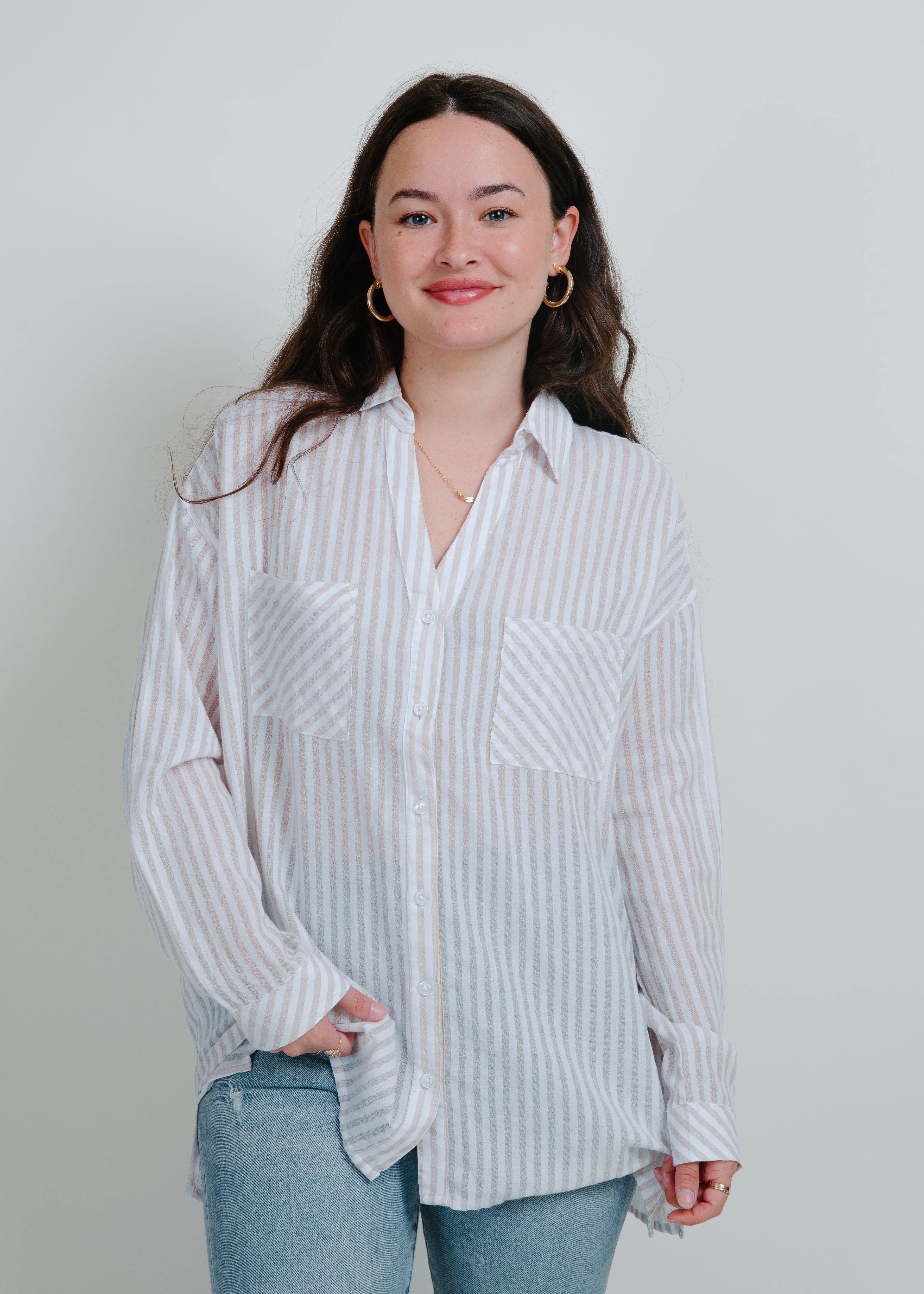 Carson Striped Button Down - Beige sold by Vinnie Louise product image thumbnail 5