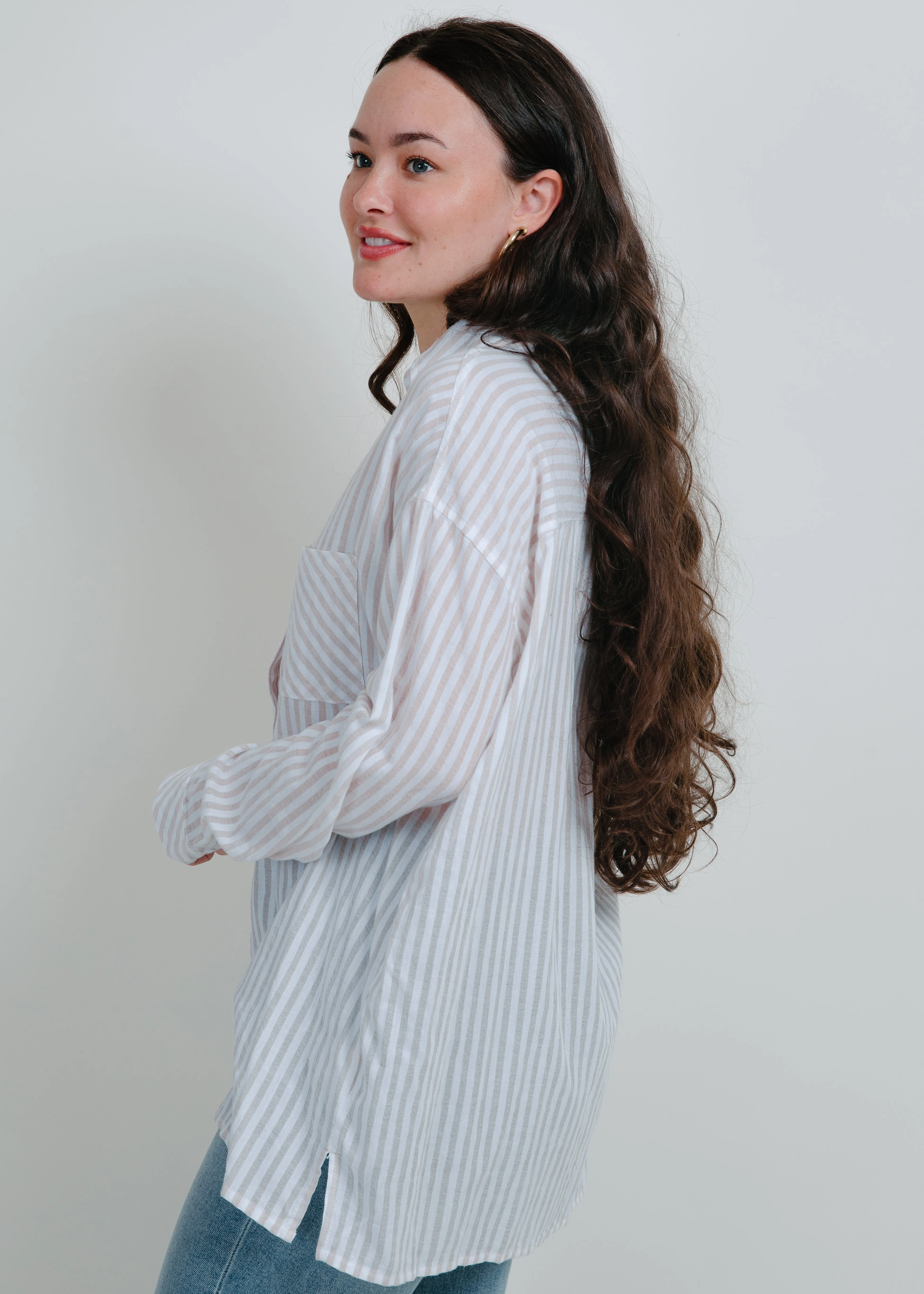 Carson Striped Button Down - Beige sold by Vinnie Louise product image thumbnail 2