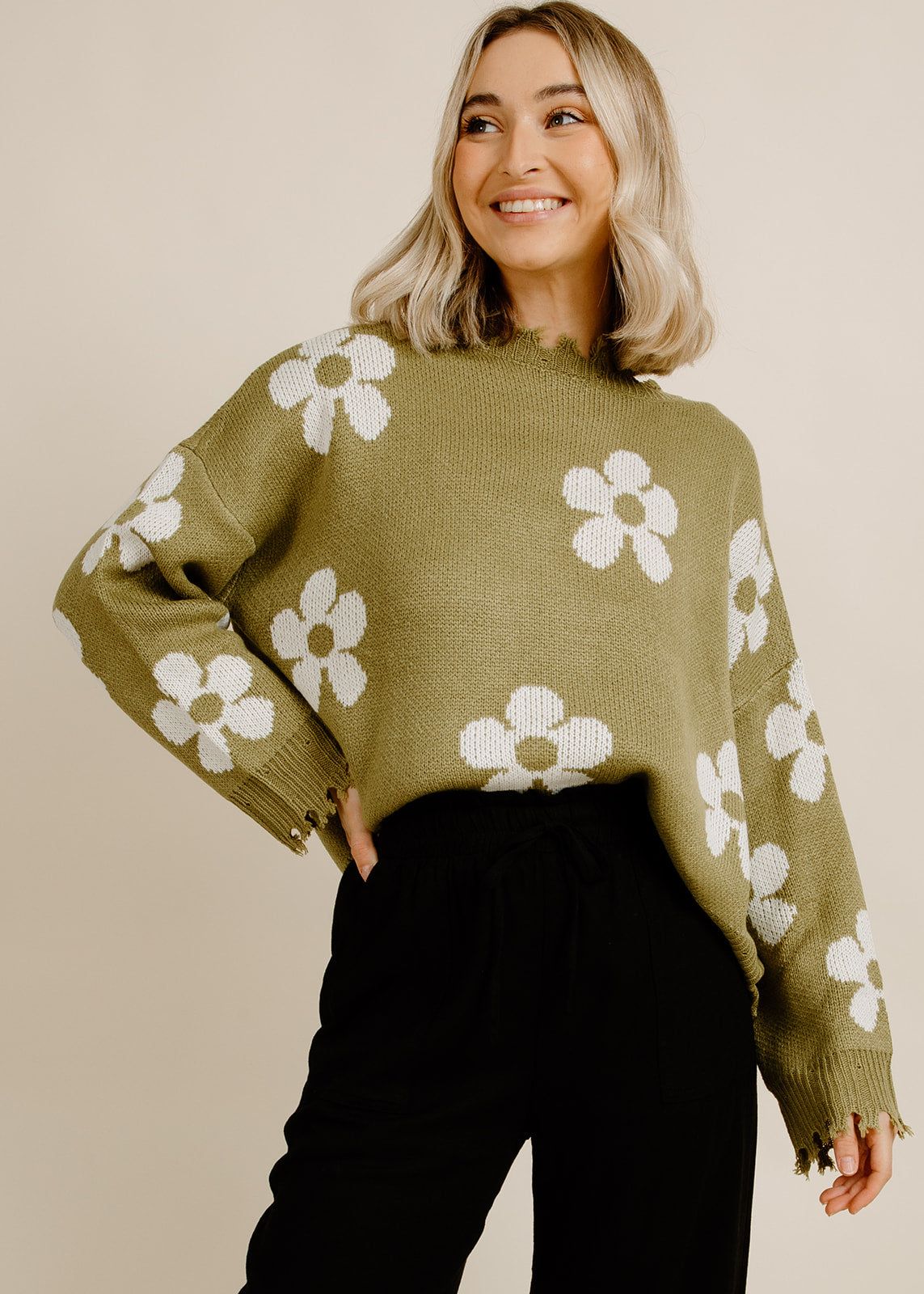 Flower Power Sweater - Olive sold by Vinnie Louise product image thumbnail 2