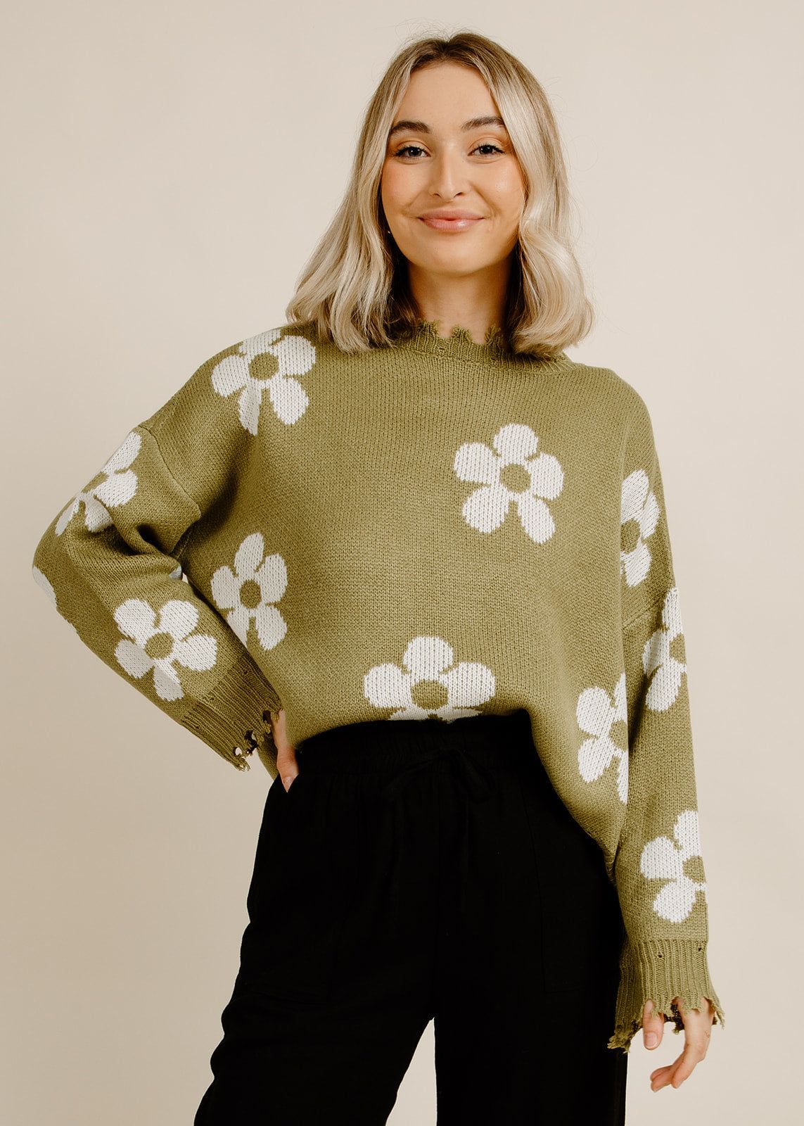 Flower Power Sweater - Olive sold by Vinnie Louise product image thumbnail 3
