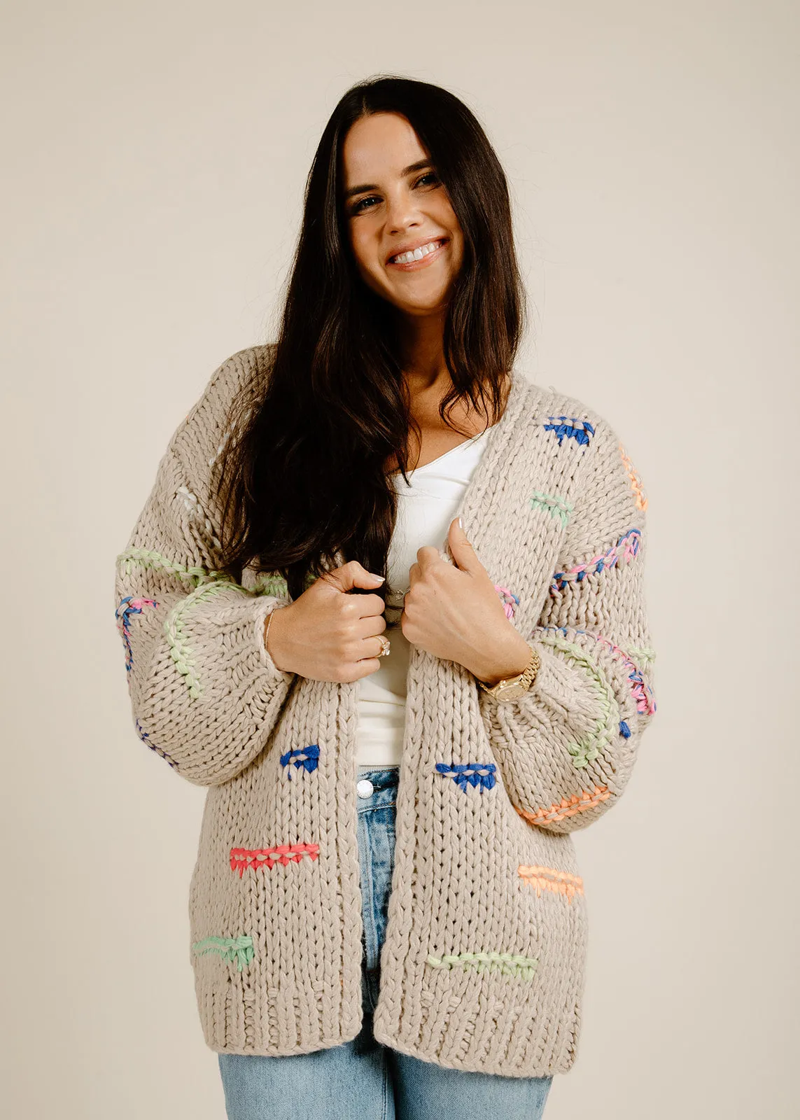 In Stitches Cardigan - Taupe sold by Vinnie Louise