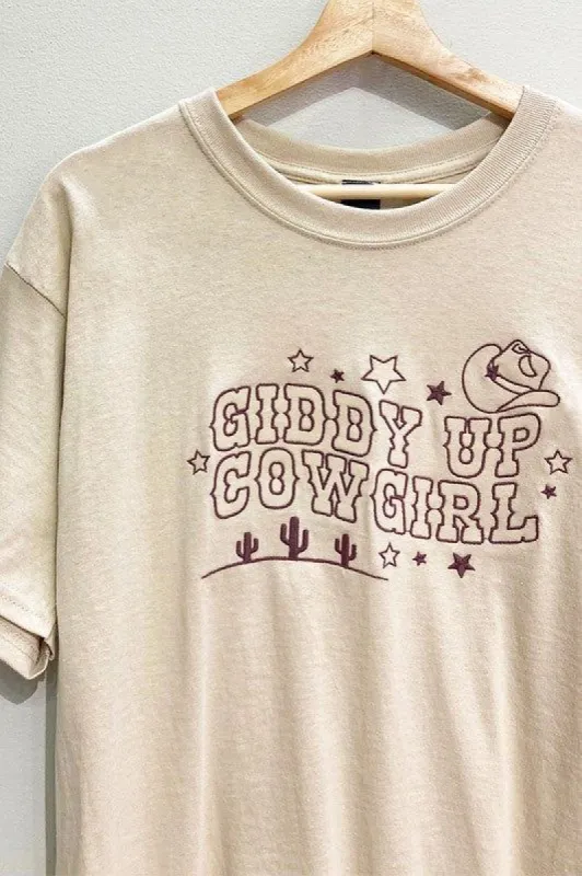 Giddy Up Cowgirl Embroidered Tee sold by Vinnie Louise