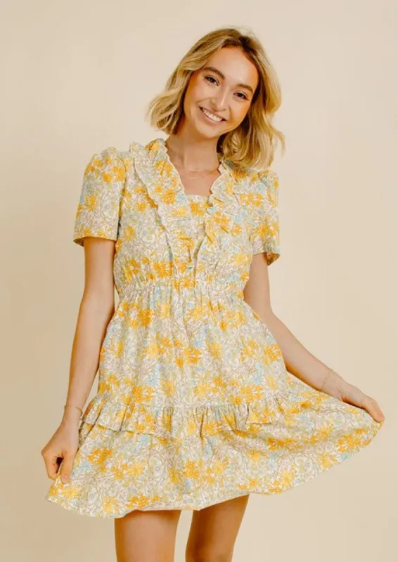 Klynn Mini Dress - Yellow Floral sold by Vinnie Louise