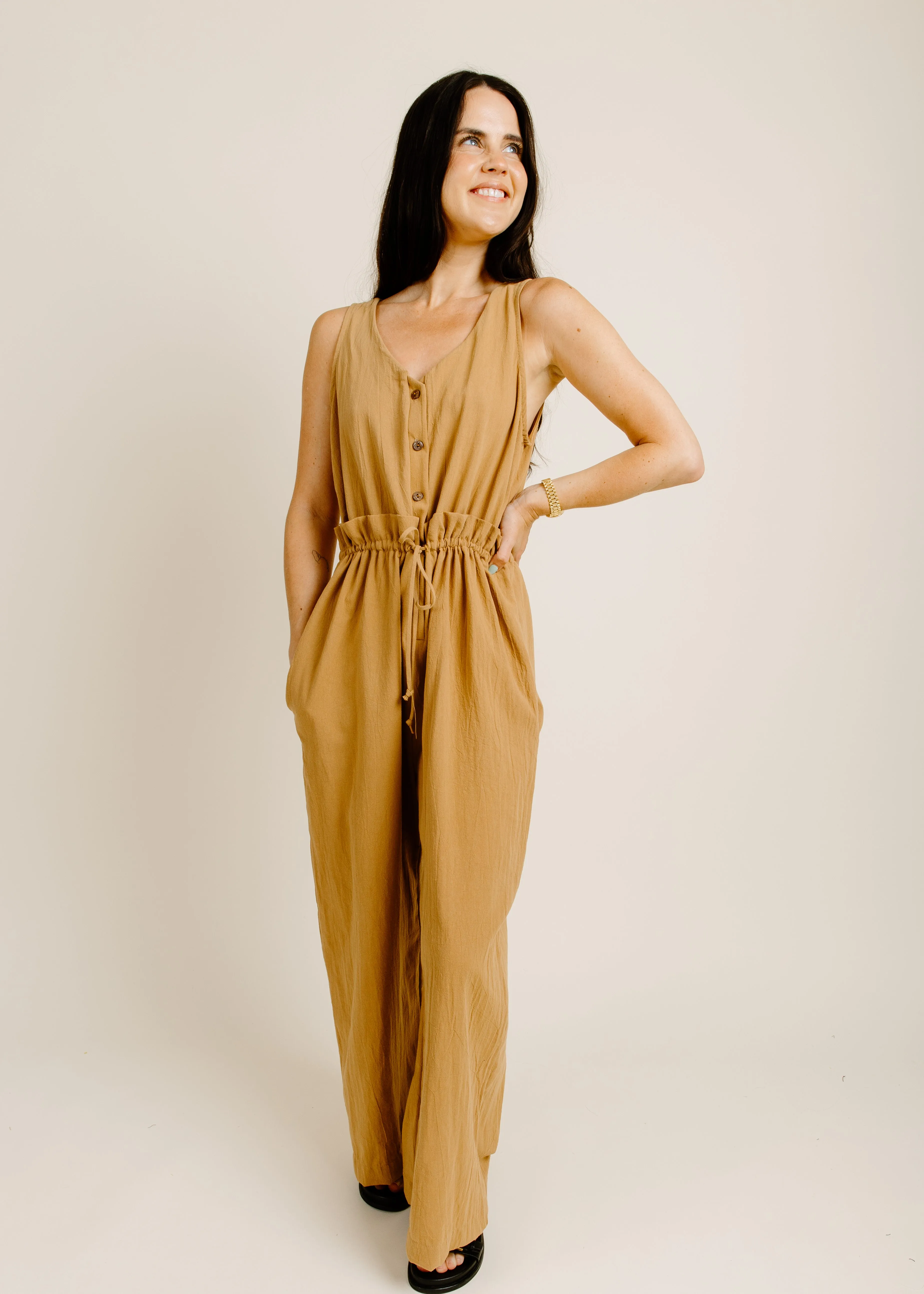 Kensington Tie Jumpsuit - Camel sold by Vinnie Louise