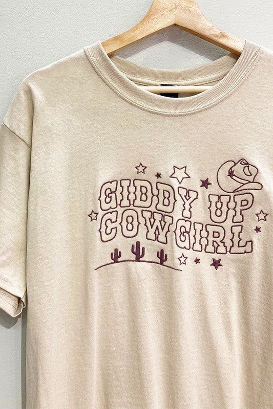 Giddy Up Cowgirl Embroidered Tee sold by Vinnie Louise