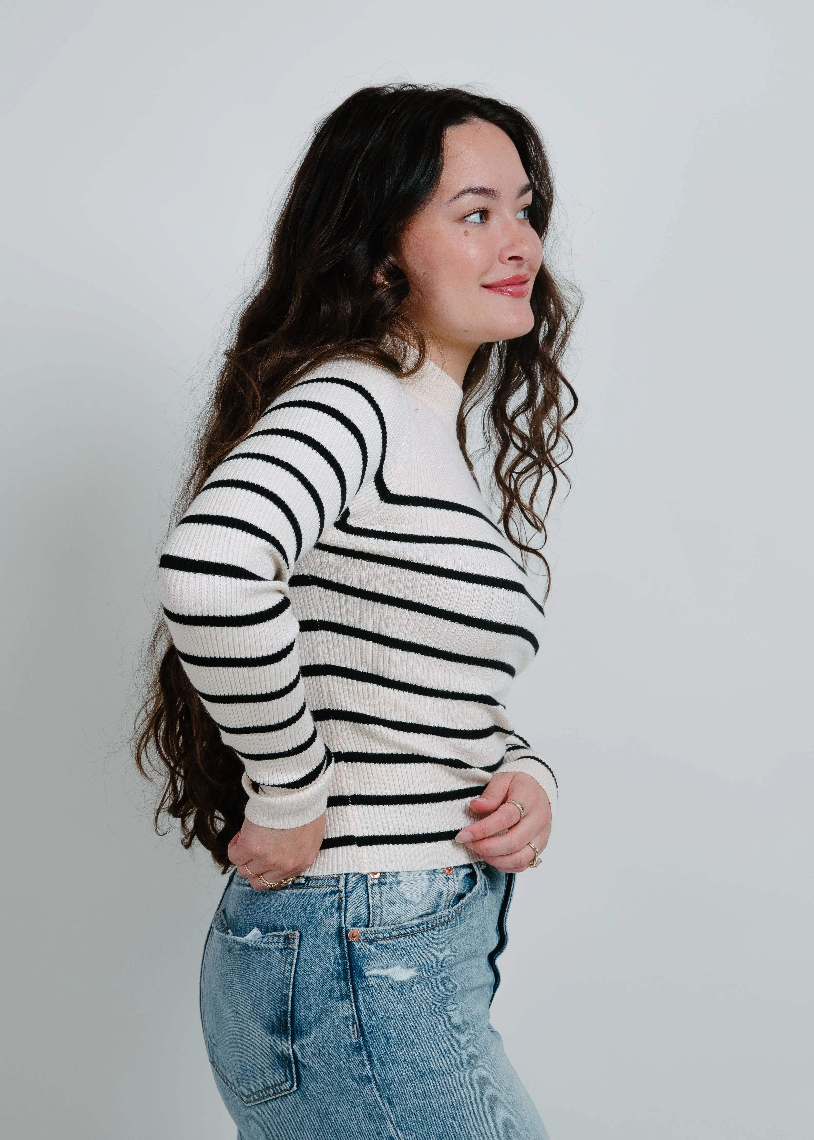 Carrie Mock Neck Striped Top - Ivory sold by Vinnie Louise product image thumbnail 2