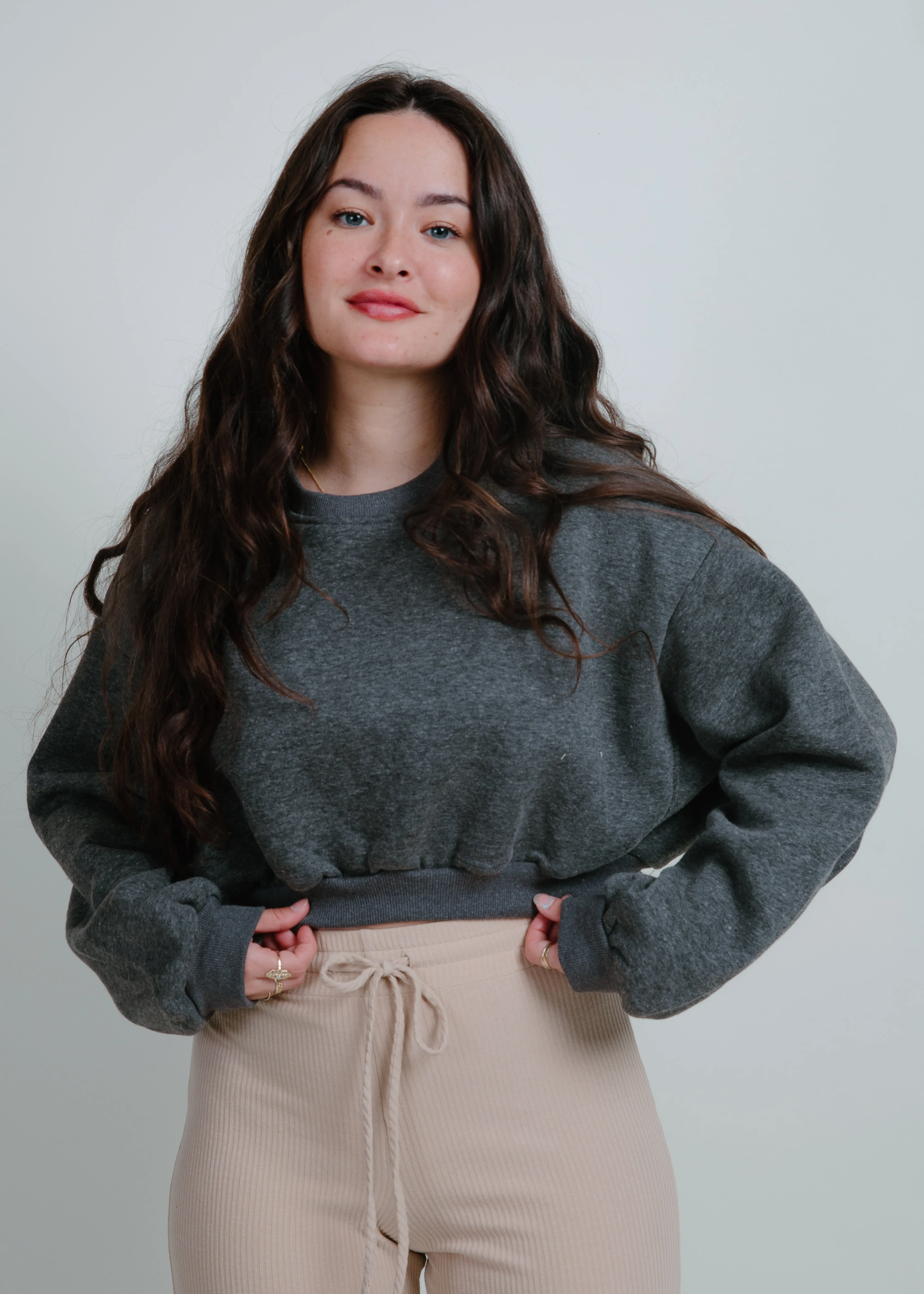 Penelope French Terry Cropped Sweatshirt - Charcoal sold by Vinnie Louise