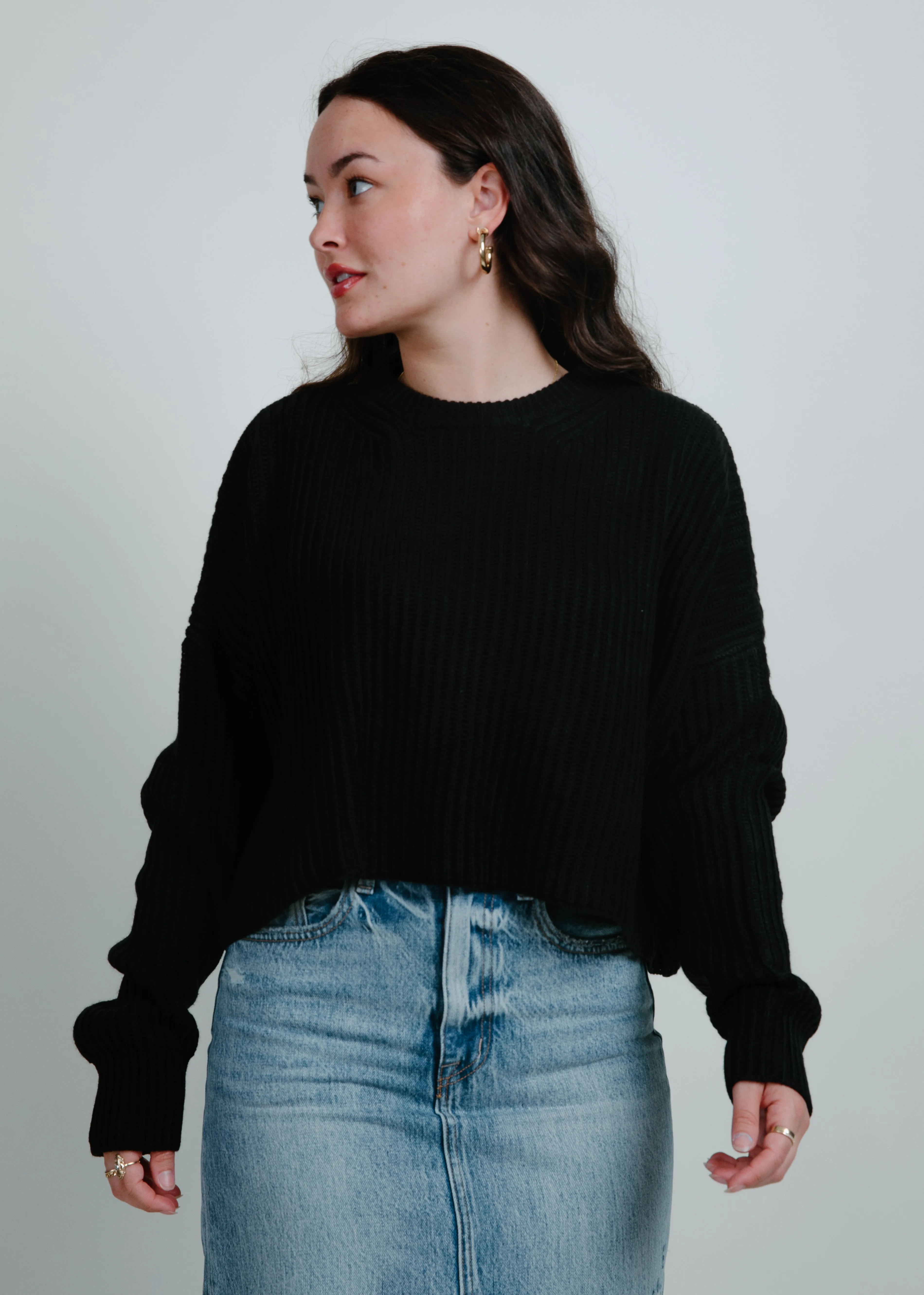 Sweet Ribbed Cropped Sweater - Black sold by Vinnie Louise product image thumbnail 2