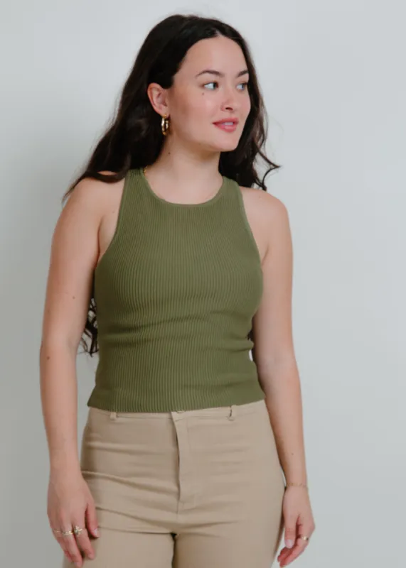 Liv Rib Knit Cropped Tank - Olive sold by Vinnie Louise