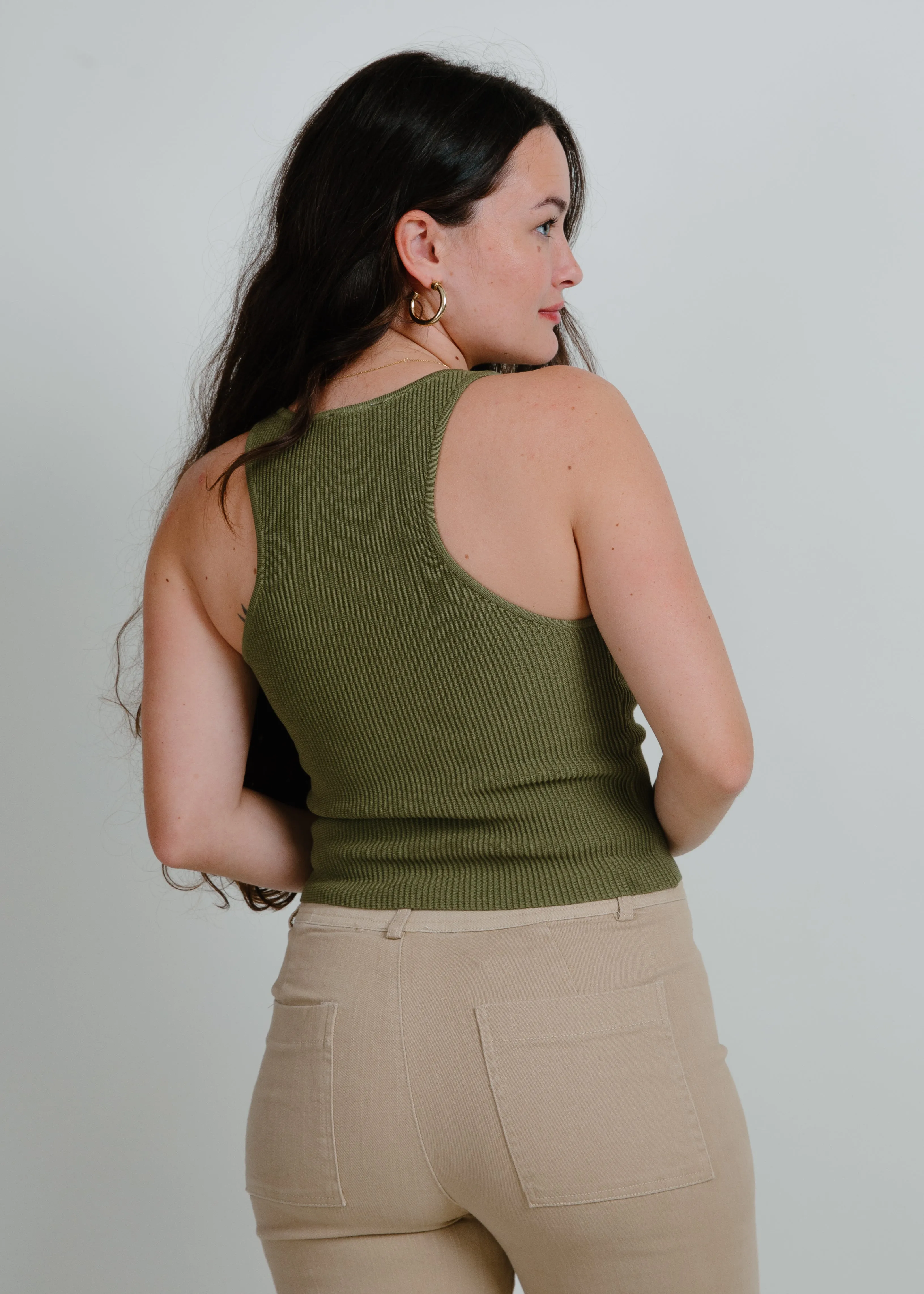 Liv Rib Knit Cropped Tank - Olive sold by Vinnie Louise product image thumbnail 3
