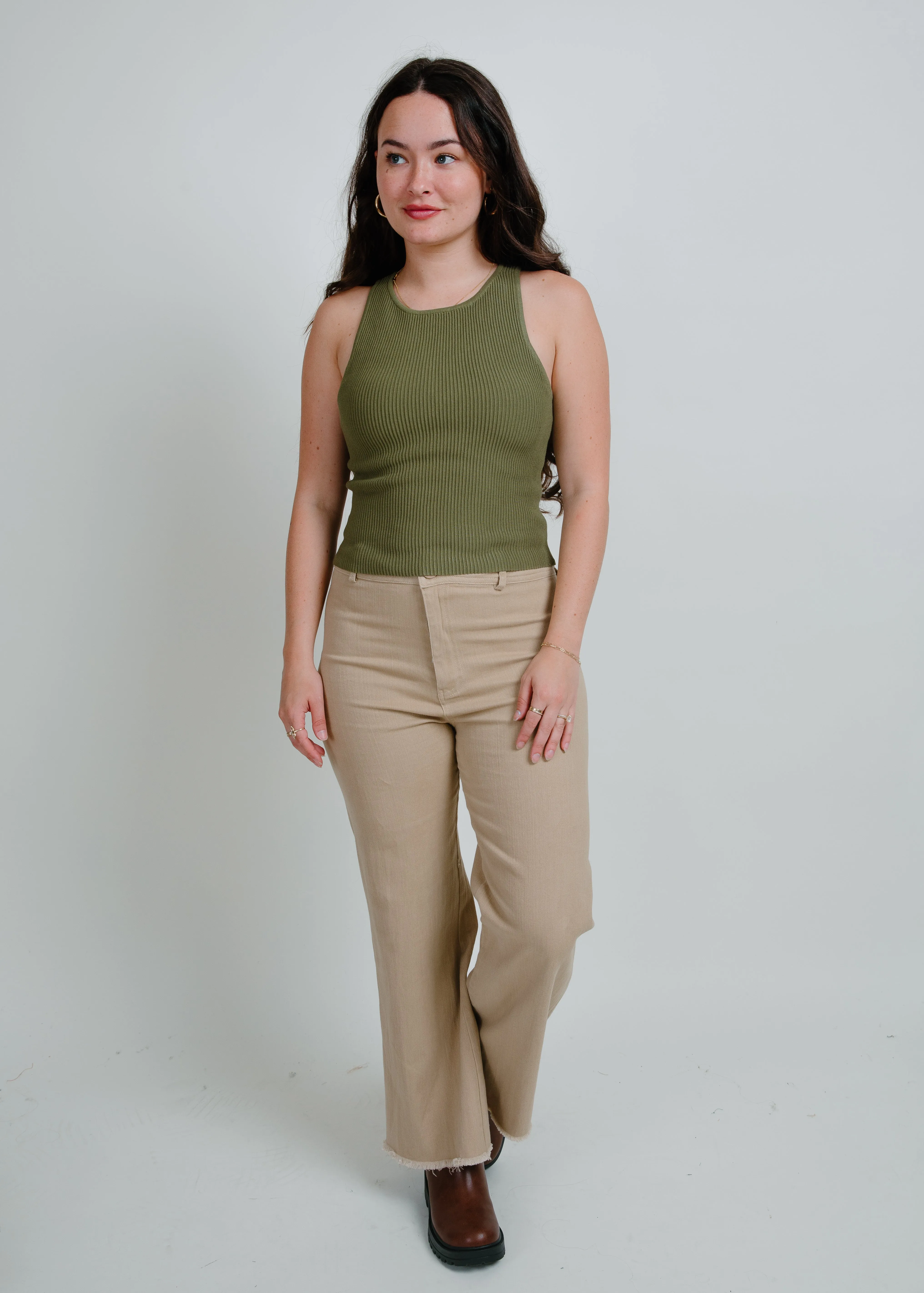 Liv Rib Knit Cropped Tank - Olive sold by Vinnie Louise product image thumbnail 4