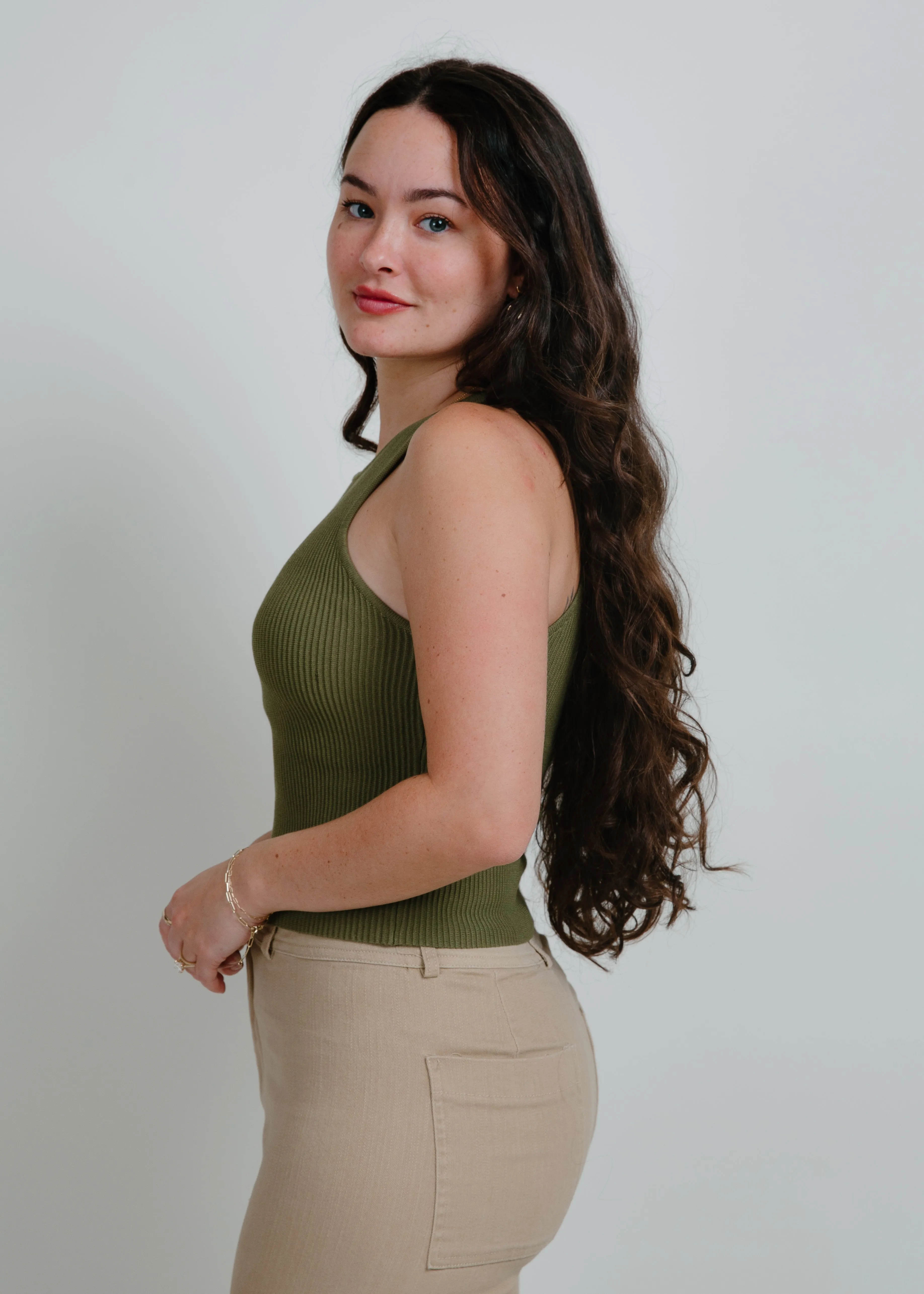 Liv Rib Knit Cropped Tank - Olive sold by Vinnie Louise product image thumbnail 2