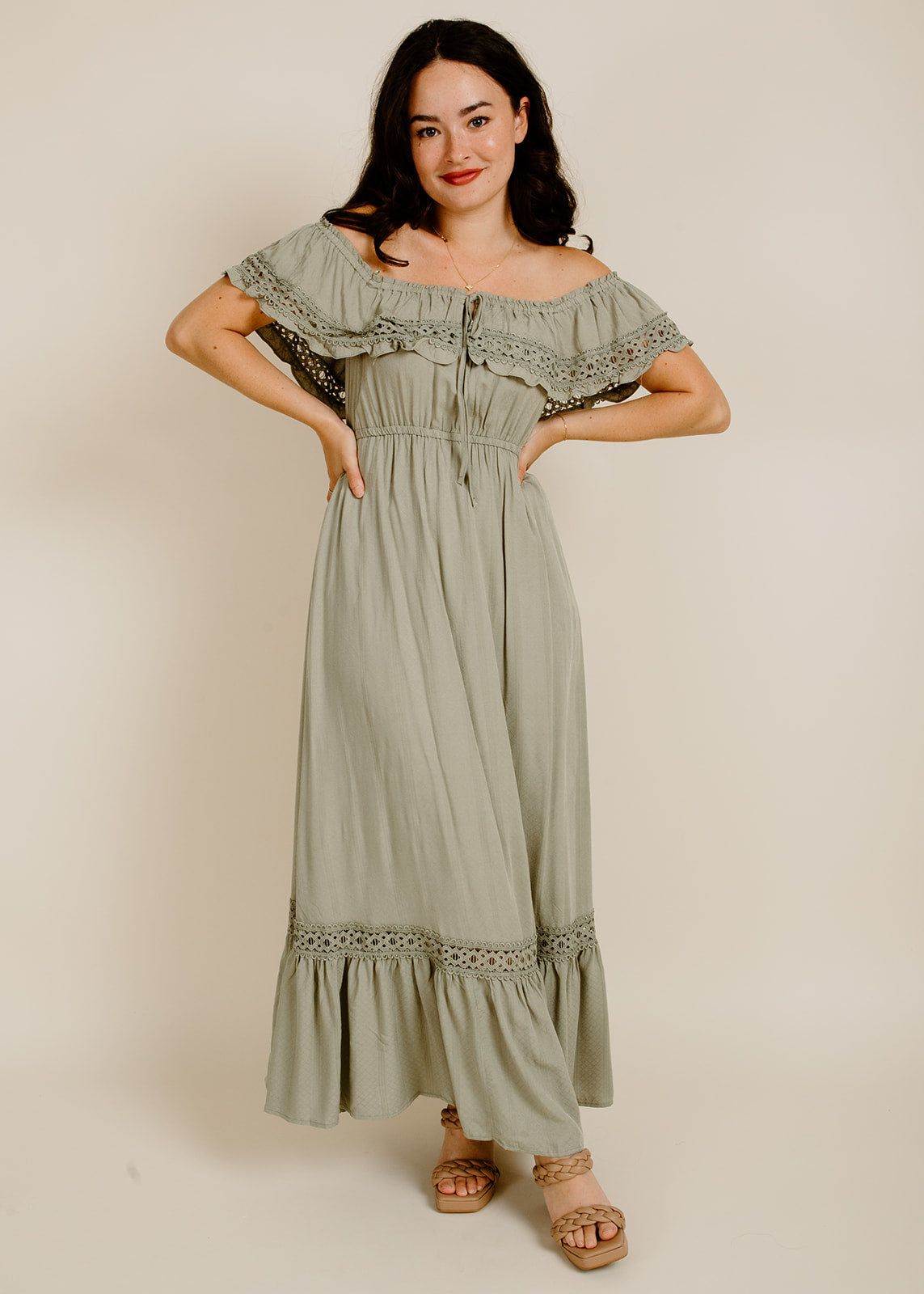 Arianna Midi Dress - Light Olive sold by Vinnie Louise