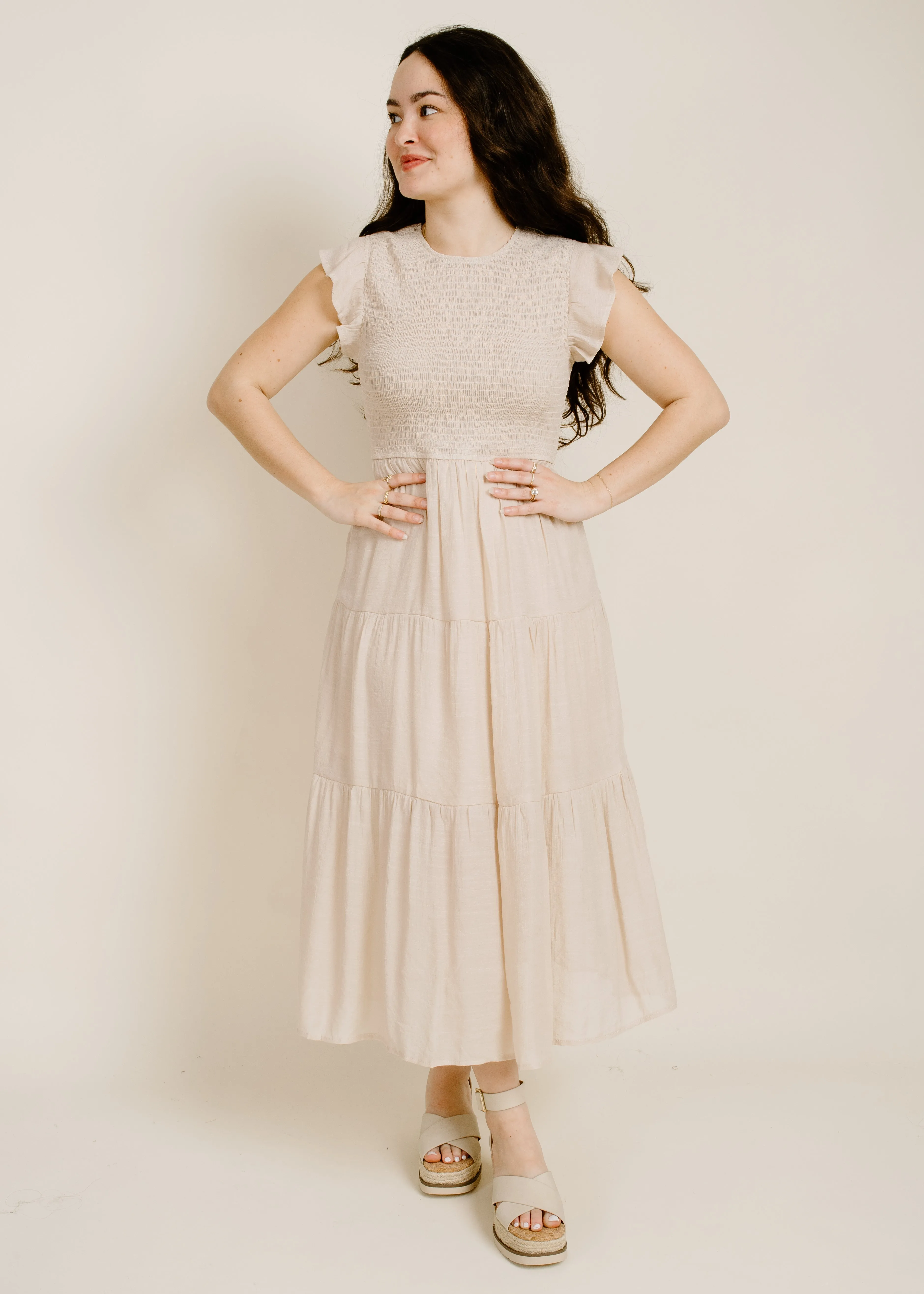 Faye Midi Dress - Beige sold by Vinnie Louise
