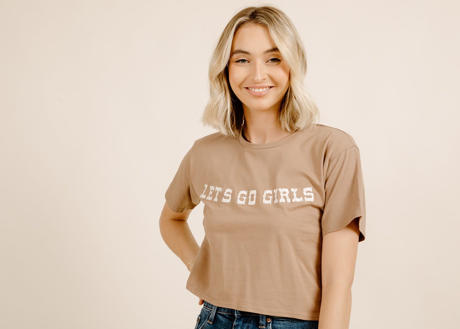 Let's Go Girls Embroidered Tee - Mocha sold by Vinnie Louise product image thumbnail 4