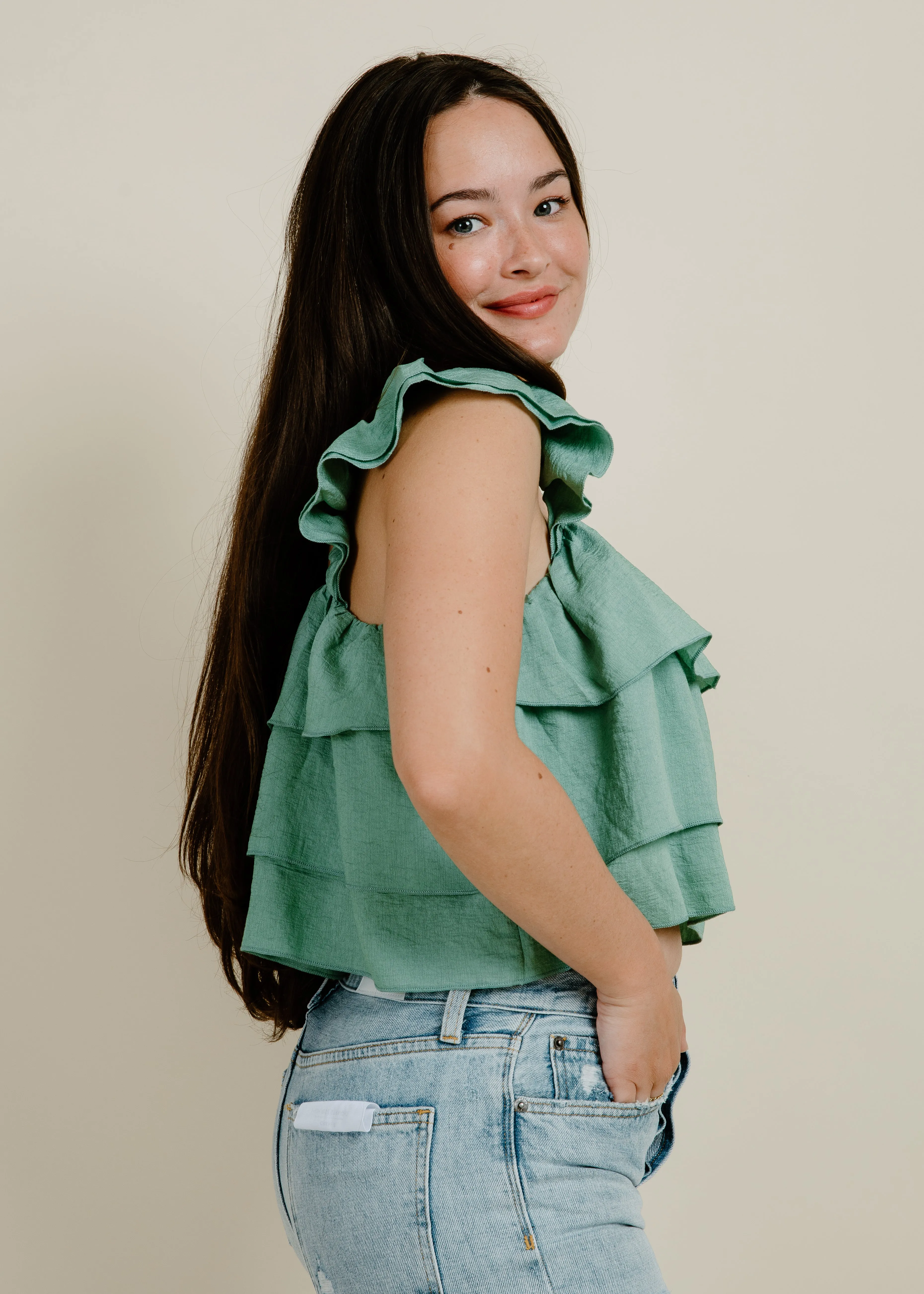 Jayden Ruffled Top - Jade sold by Vinnie Louise product image thumbnail 2