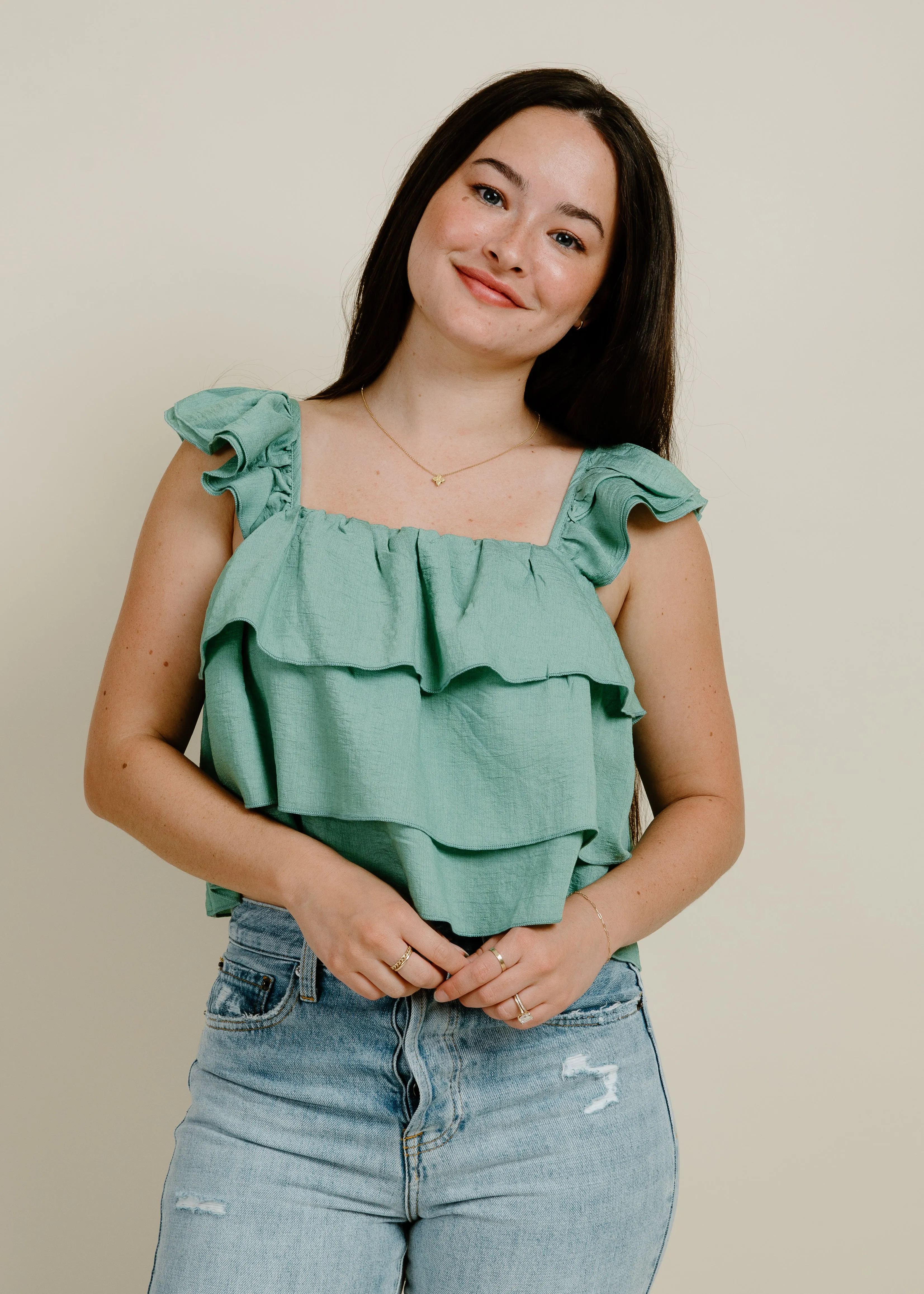 Jayden Ruffled Top - Jade sold by Vinnie Louise product image thumbnail 5