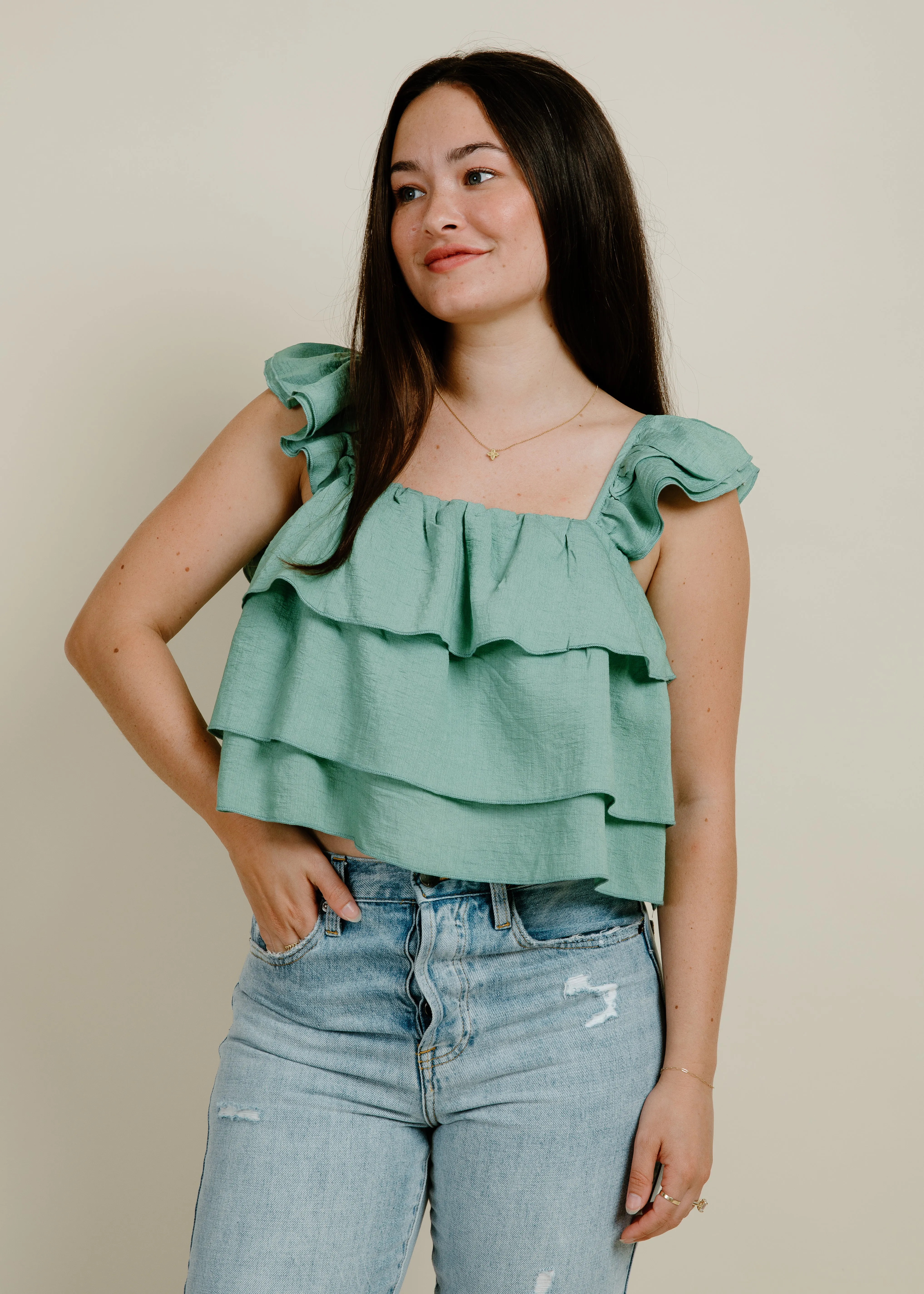 Jayden Ruffled Top - Jade sold by Vinnie Louise product image thumbnail 4