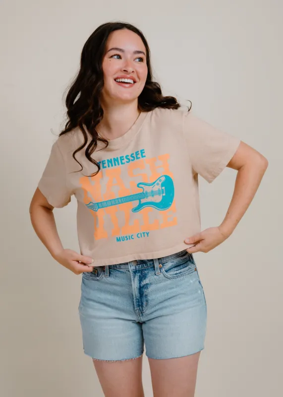Nashville Guitar Crop Tee - Beige sold by Vinnie Louise