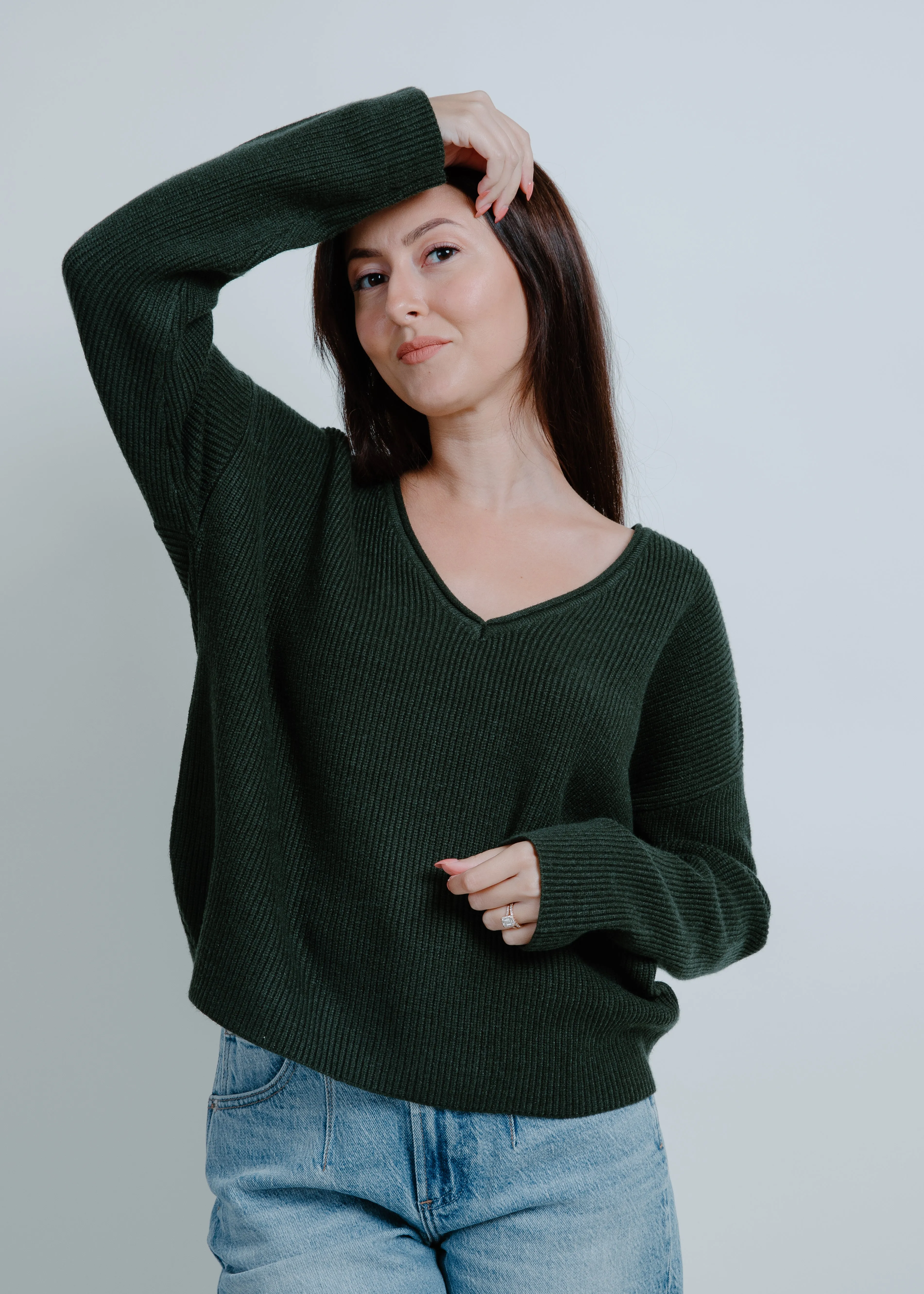 Maria Drop Shoulder Ribbed Sweater - Hunter Green sold by Vinnie Louise product image thumbnail 5