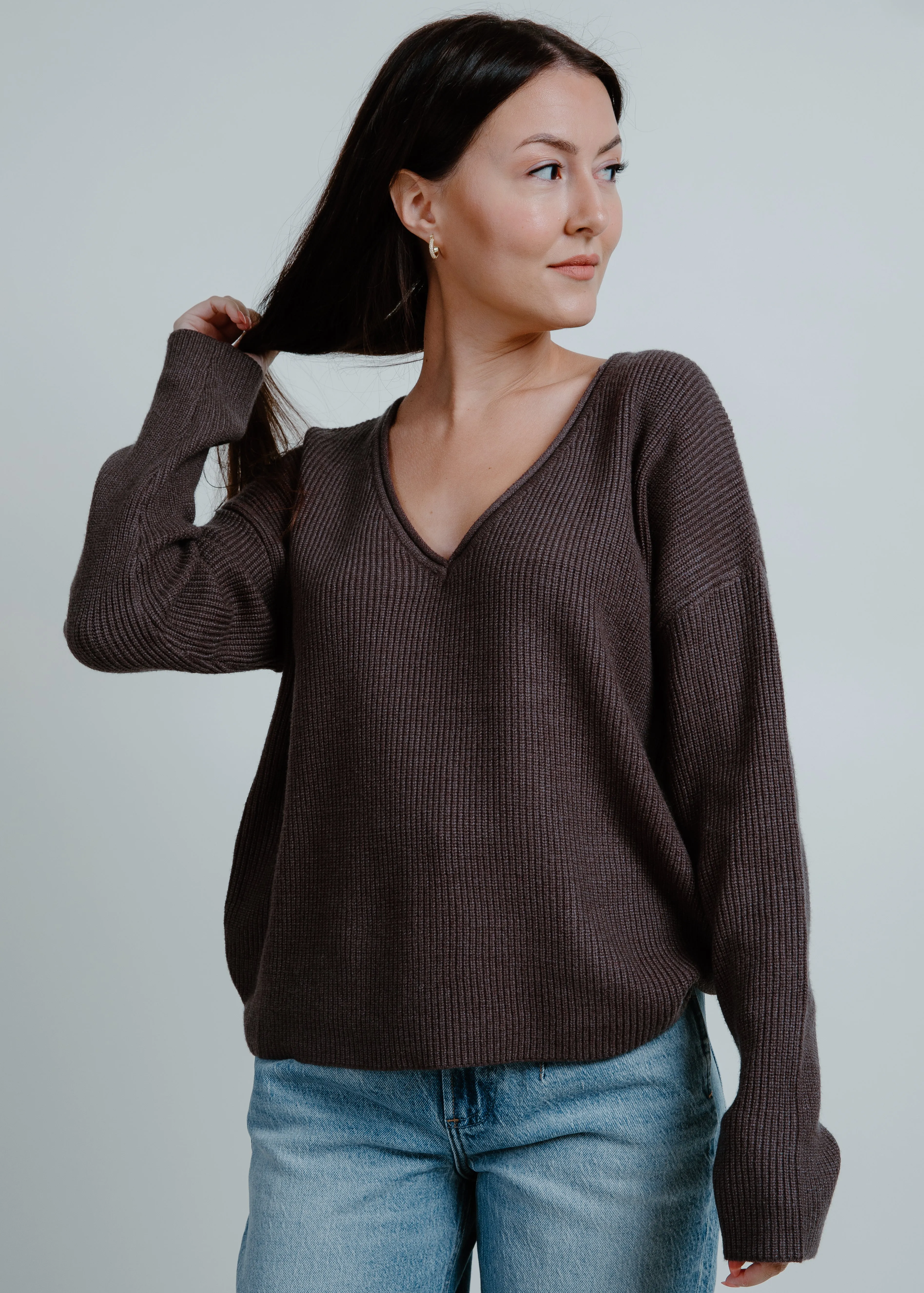 Maria Drop Shoulder Ribbed Sweater - Charcoal sold by Vinnie Louise