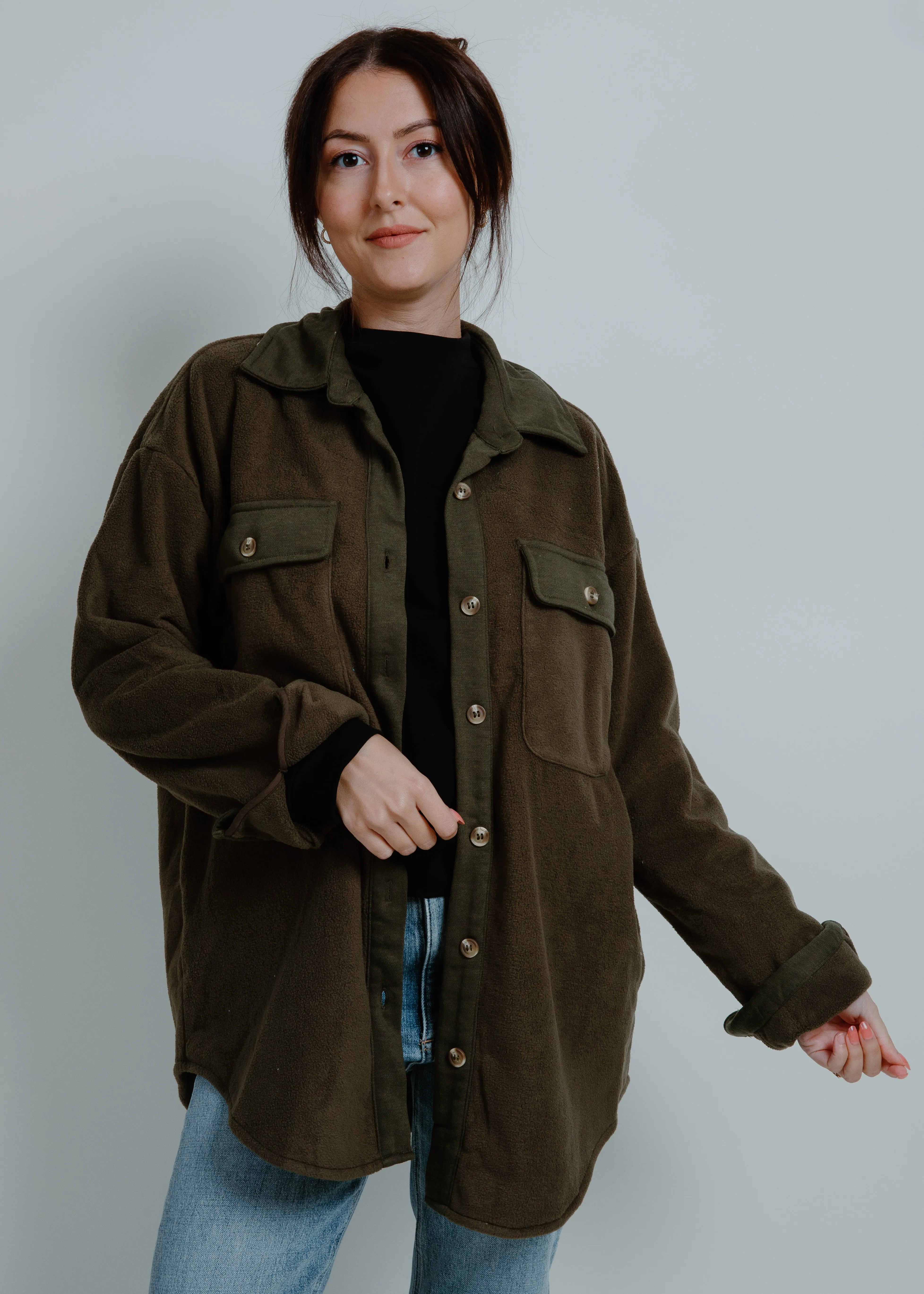 Jones Contrast Shacket - Olive sold by Vinnie Louise