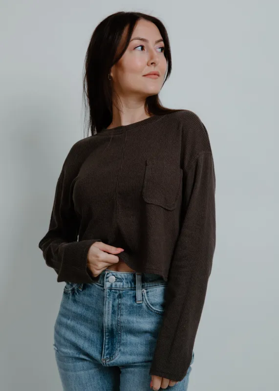 Brooklyn Long Sleeve Ribbed Knit Top - Charcoal made by Blu Pepper