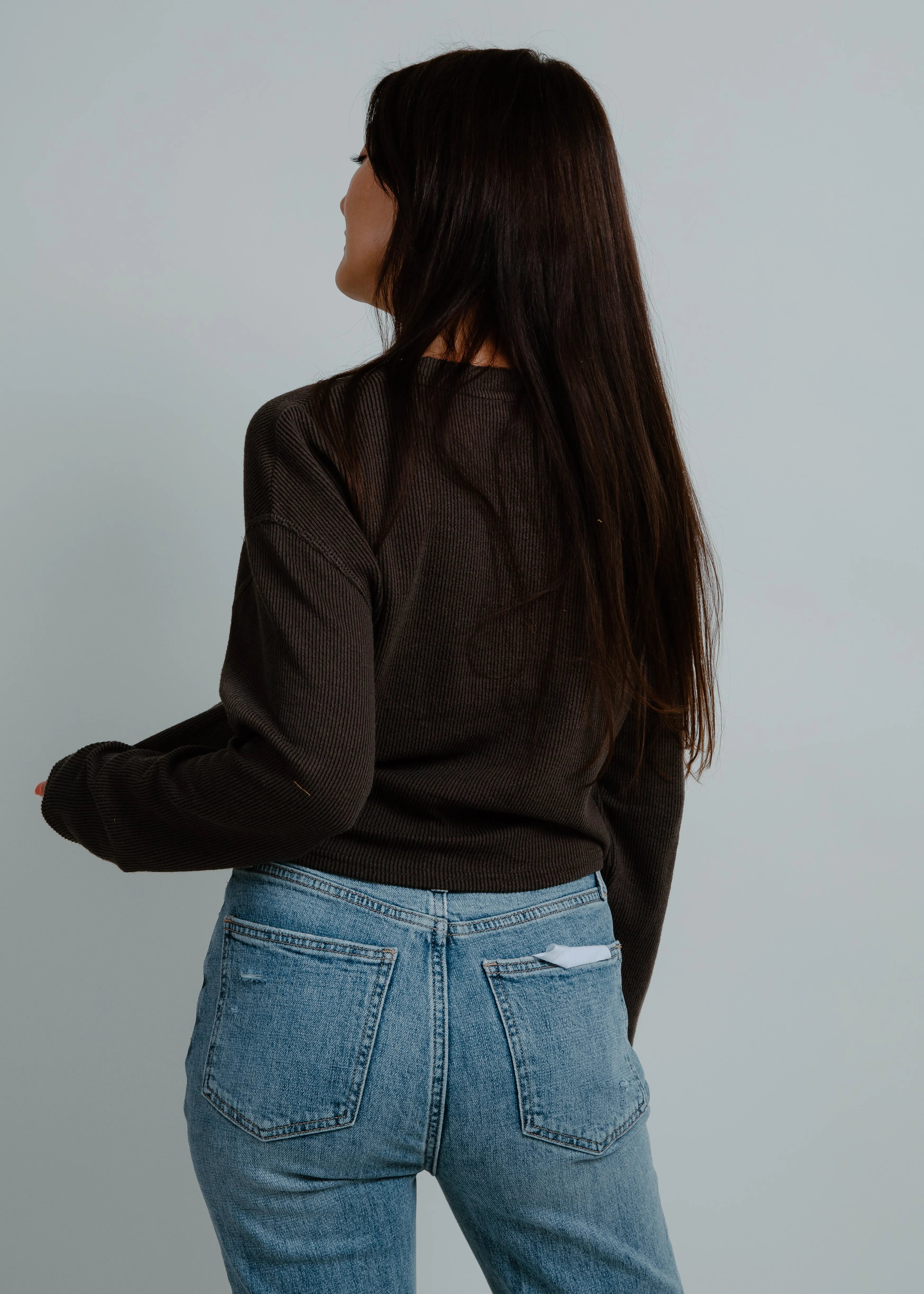 Brooklyn Long Sleeve Ribbed Knit Top - Charcoal sold by Vinnie Louise product image thumbnail 3