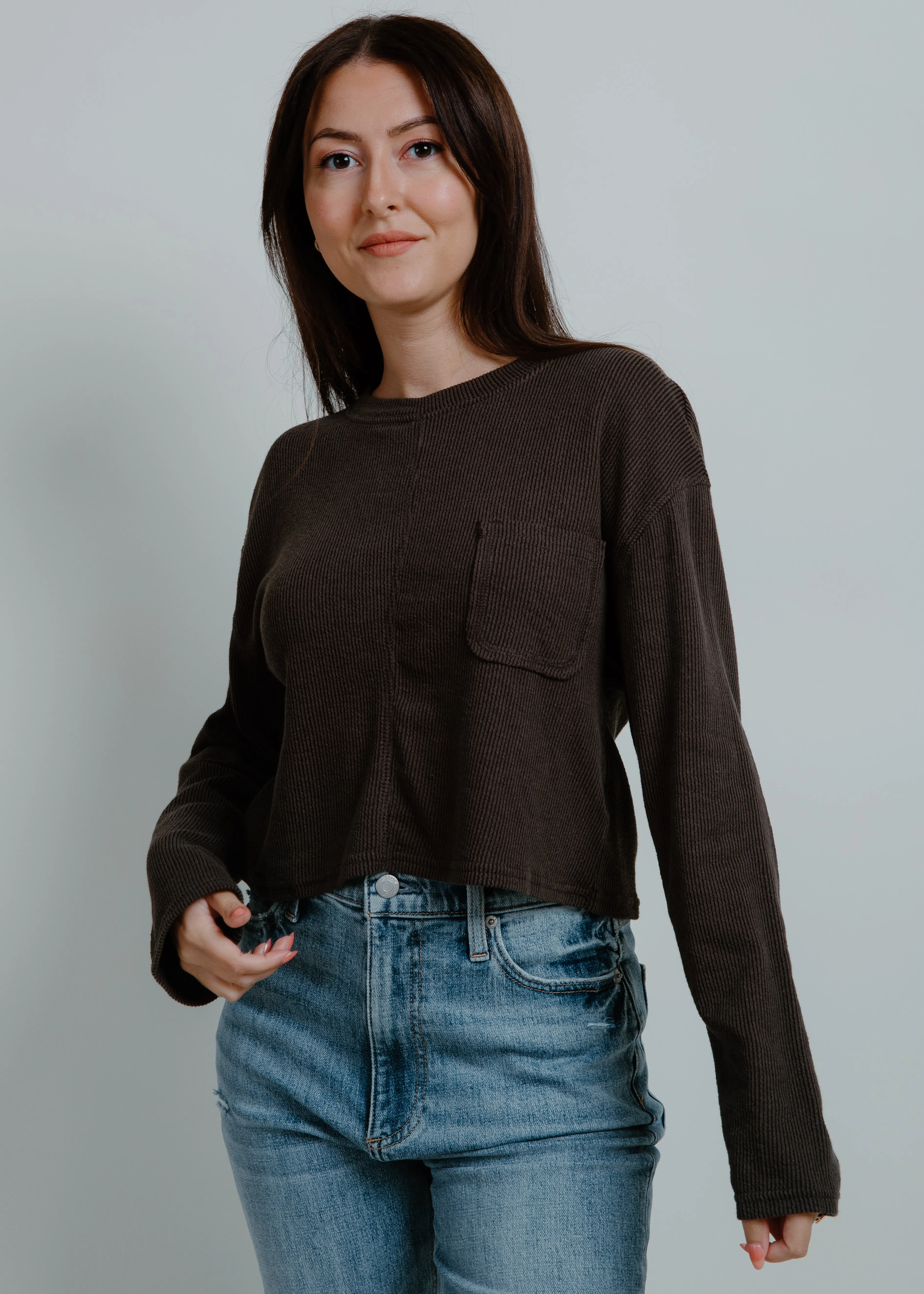 Brooklyn Long Sleeve Ribbed Knit Top - Charcoal sold by Vinnie Louise product image thumbnail 5
