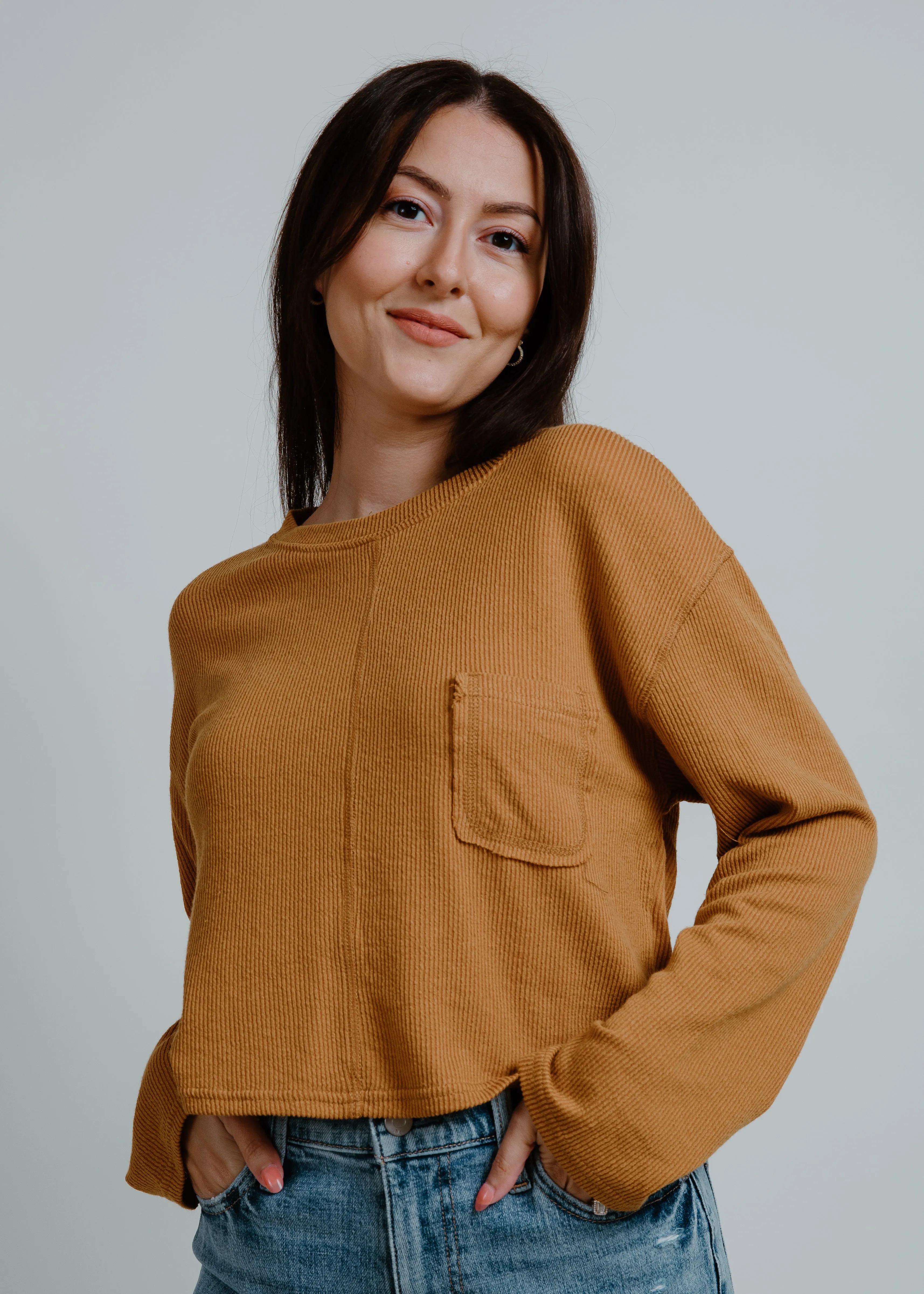 Brooklyn Long Sleeve Ribbed Knit Top - Burnt Orange sold by Vinnie Louise