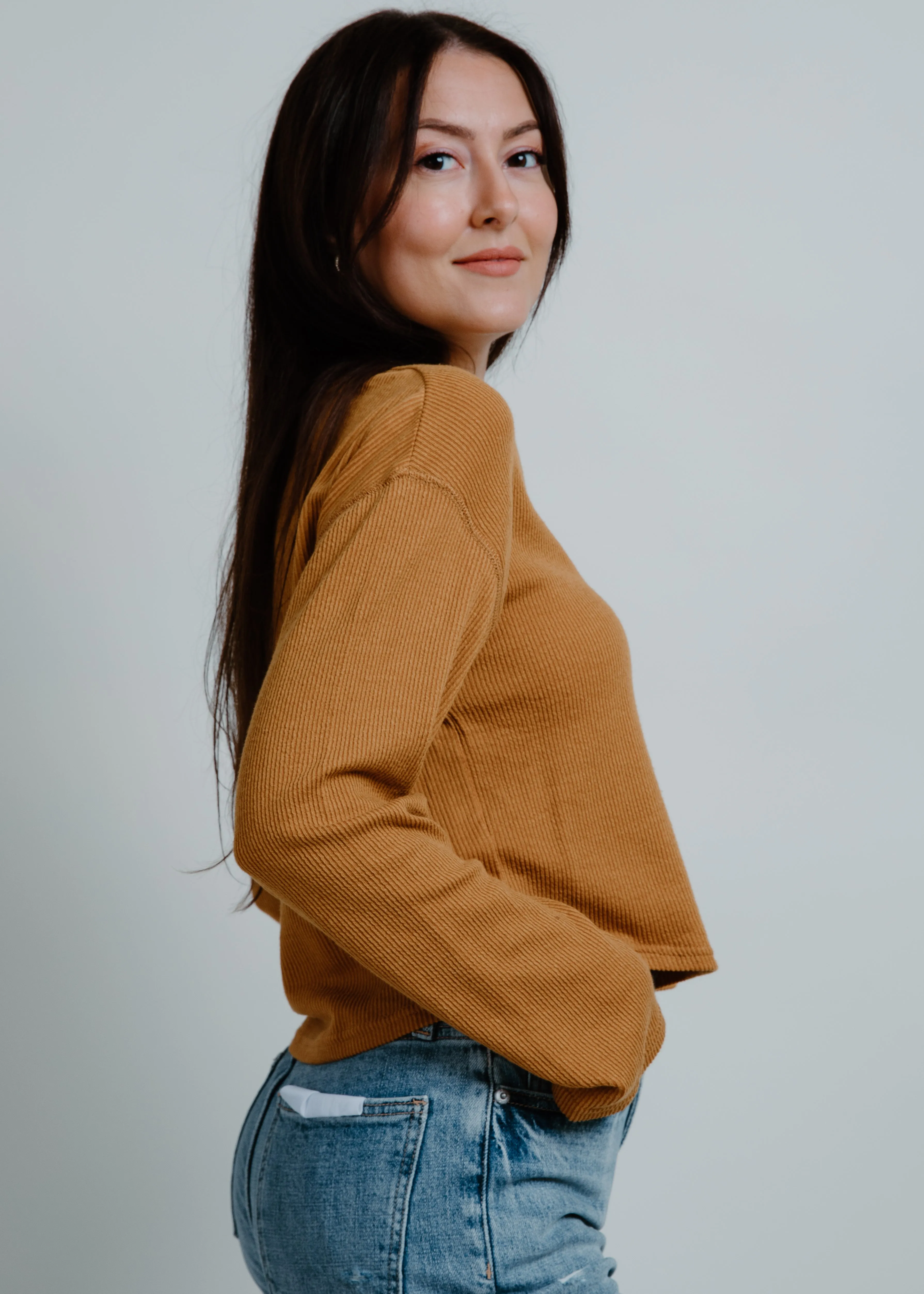 Brooklyn Long Sleeve Ribbed Knit Top - Burnt Orange sold by Vinnie Louise product image thumbnail 2