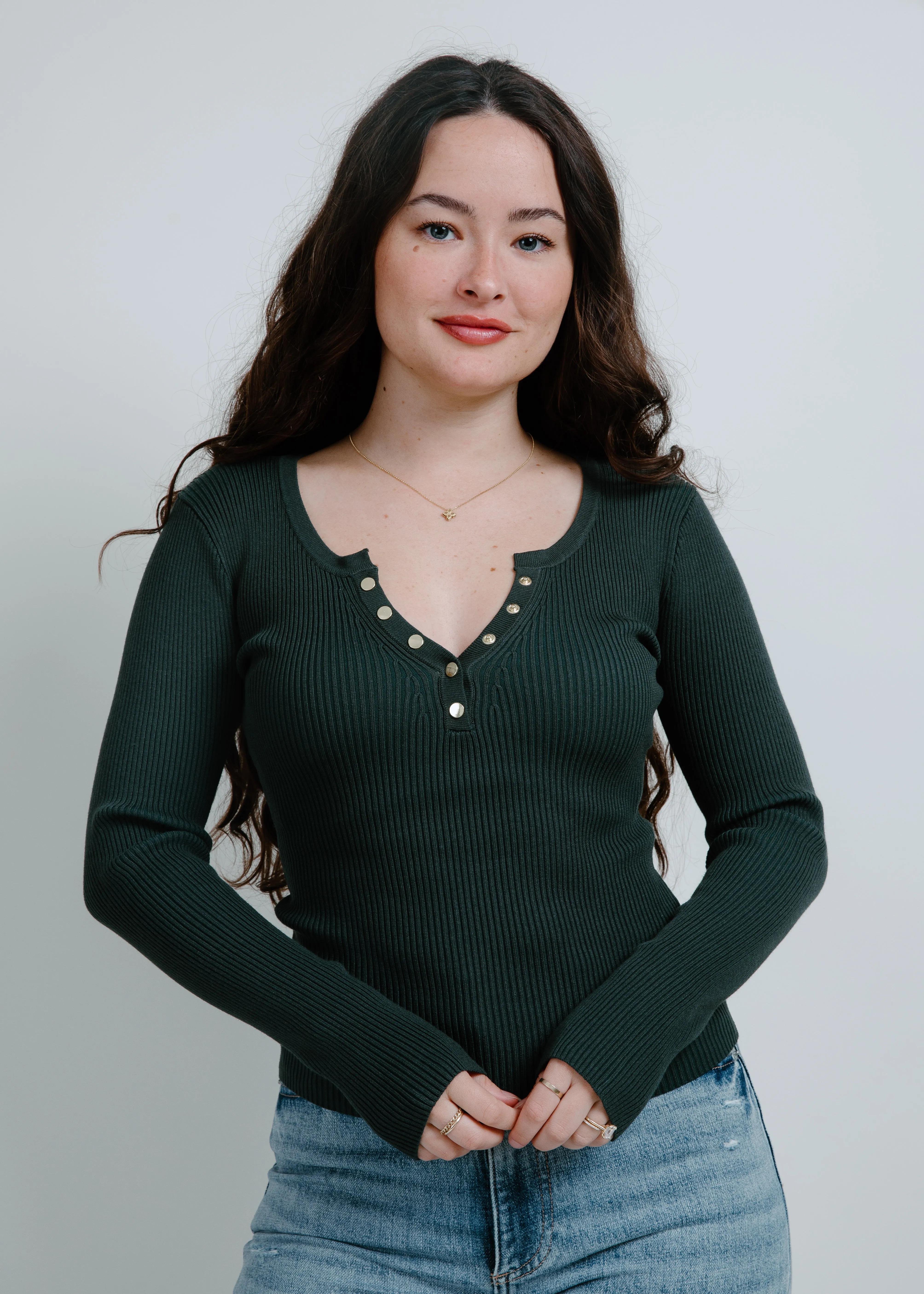 Mia Henley Knit Sweater Top - Hunter Green sold by Vinnie Louise