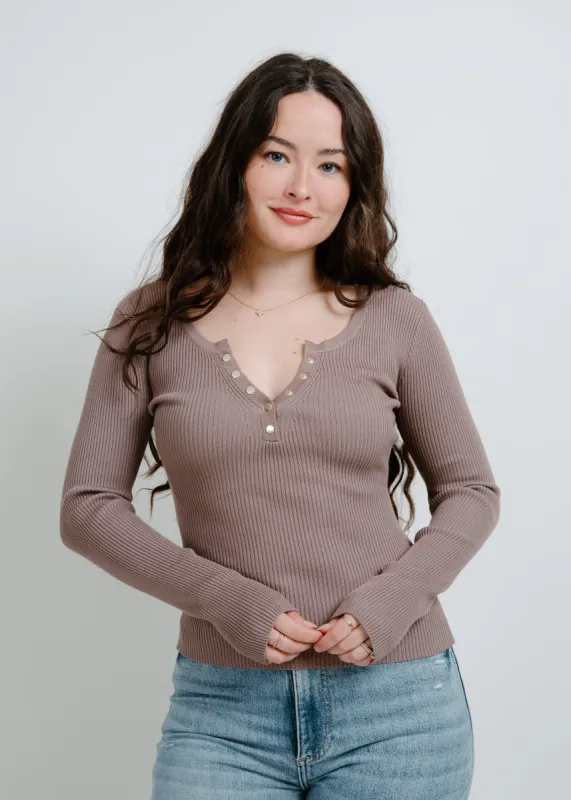 Mia Henley Knit Sweater Top - Mocha sold by Vinnie Louise
