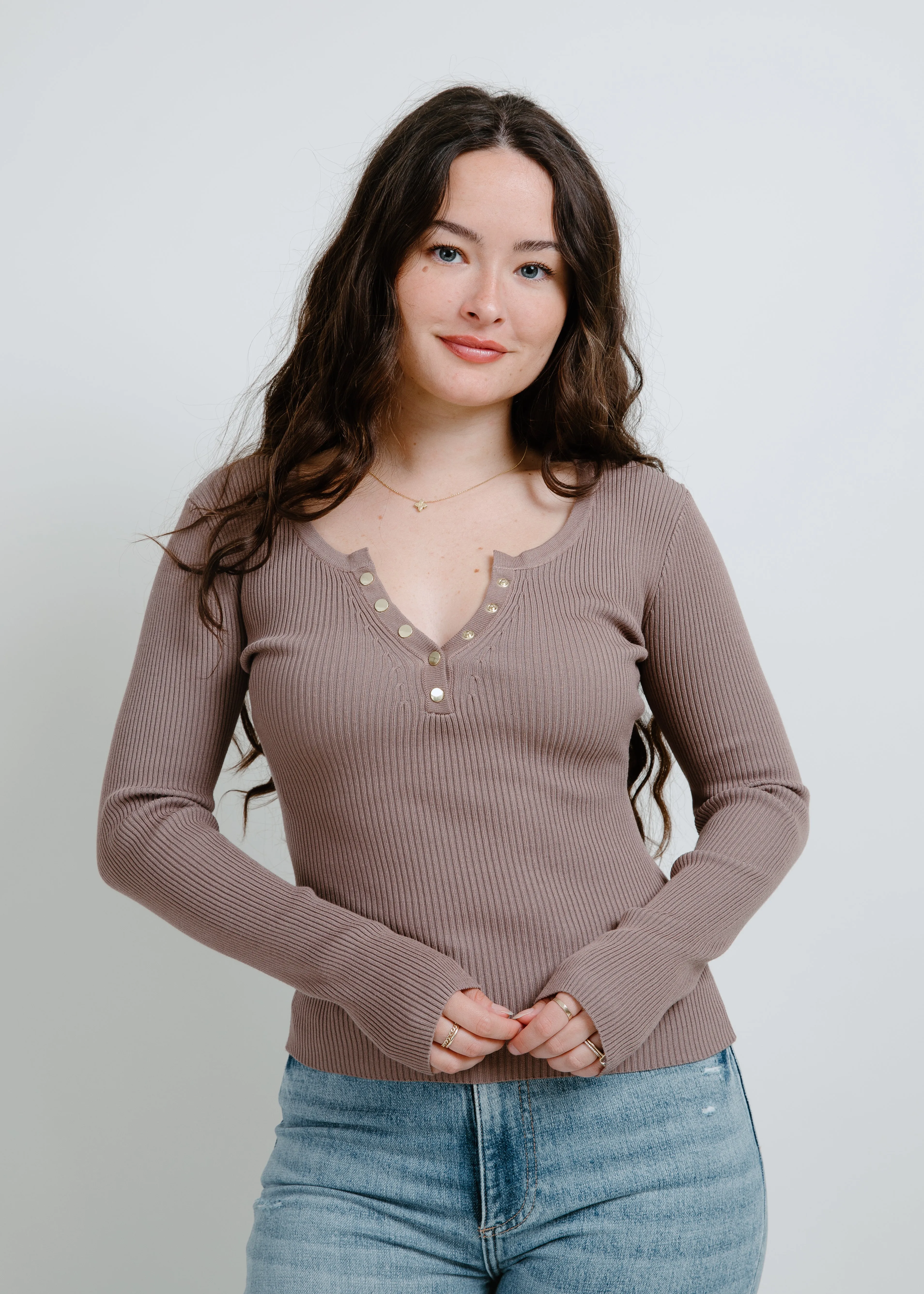 Mia Henley Knit Sweater Top - Mocha sold by Vinnie Louise