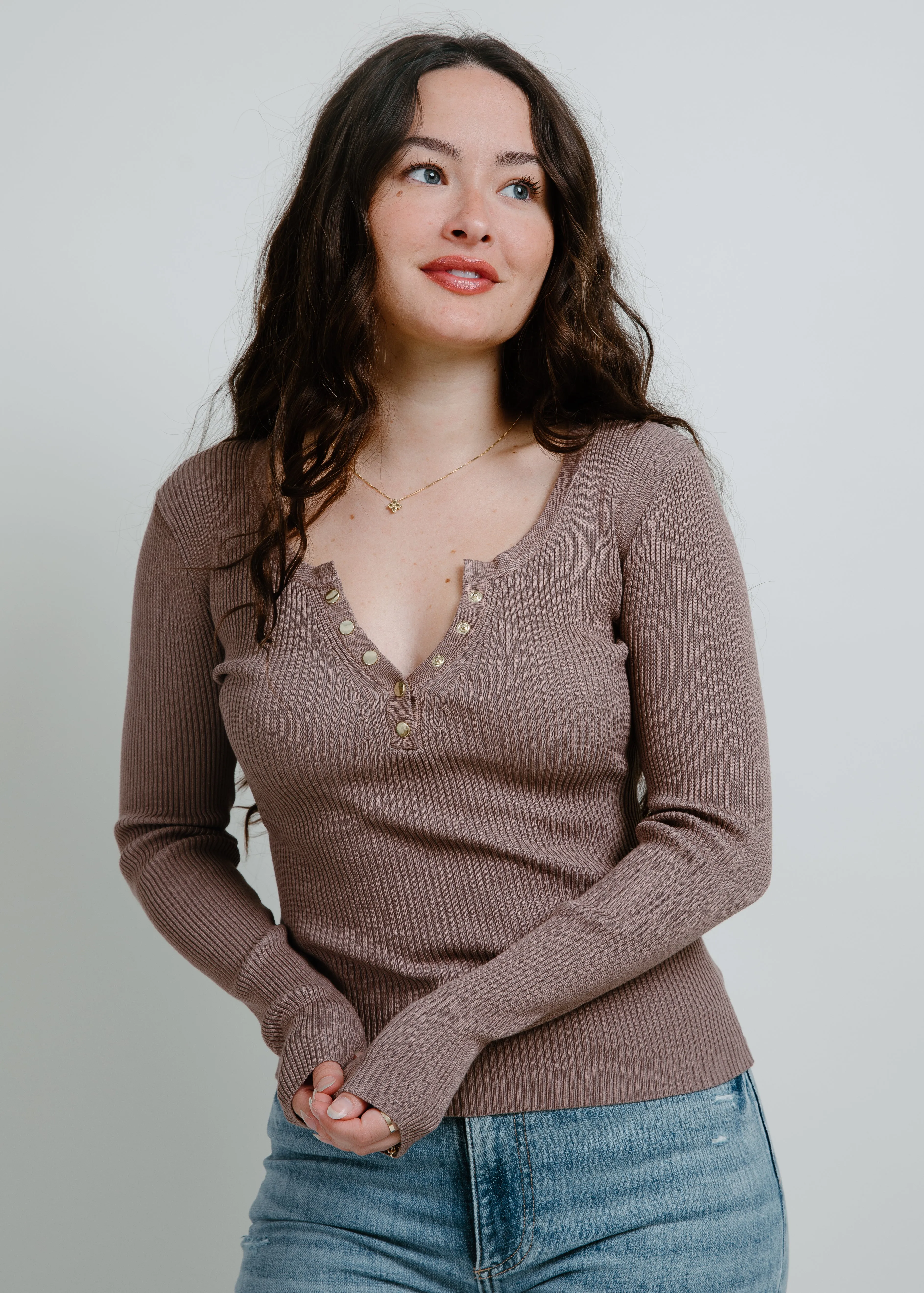 Mia Henley Knit Sweater Top - Mocha sold by Vinnie Louise product image thumbnail 4