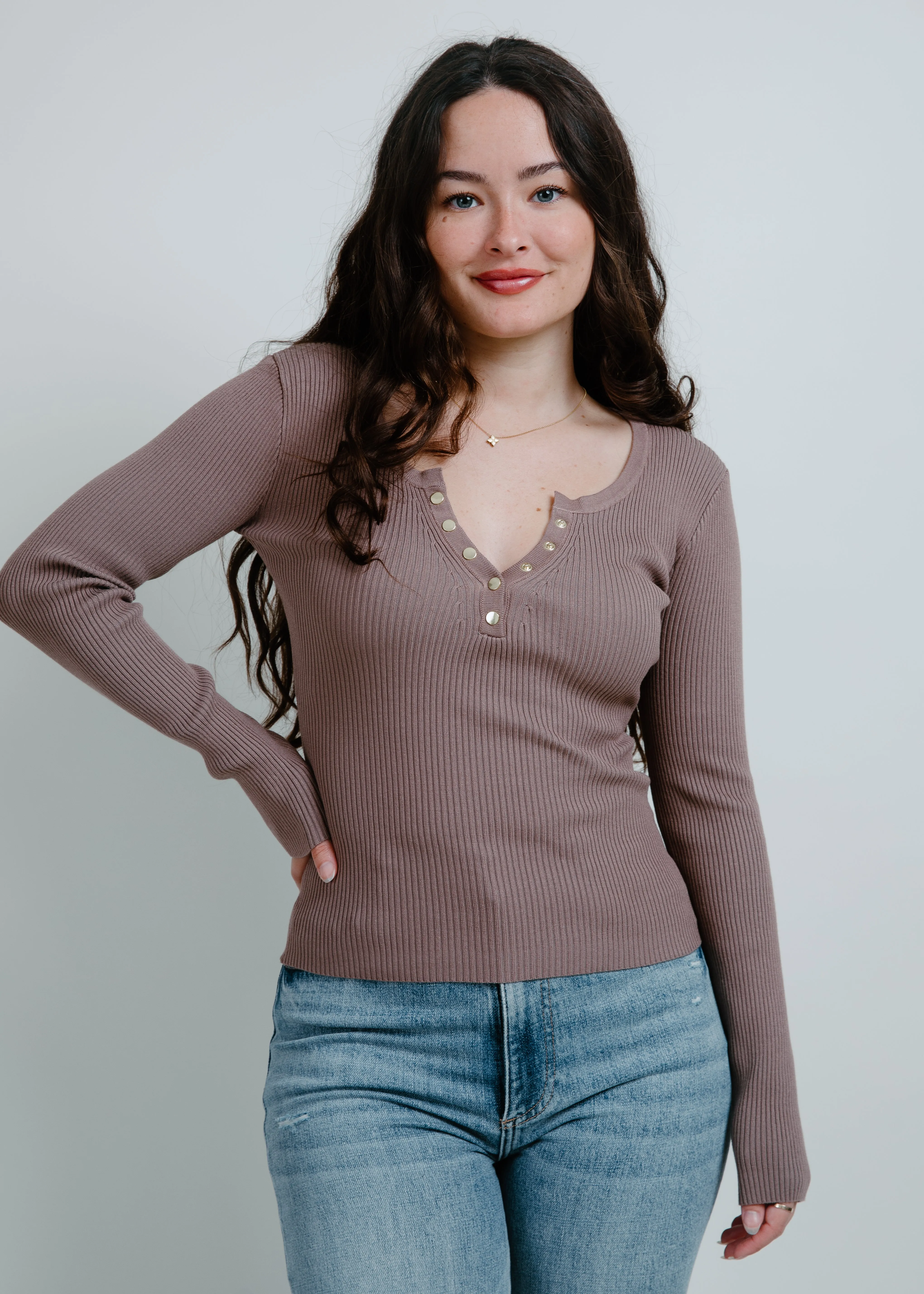 Mia Henley Knit Sweater Top - Mocha sold by Vinnie Louise product image thumbnail 5