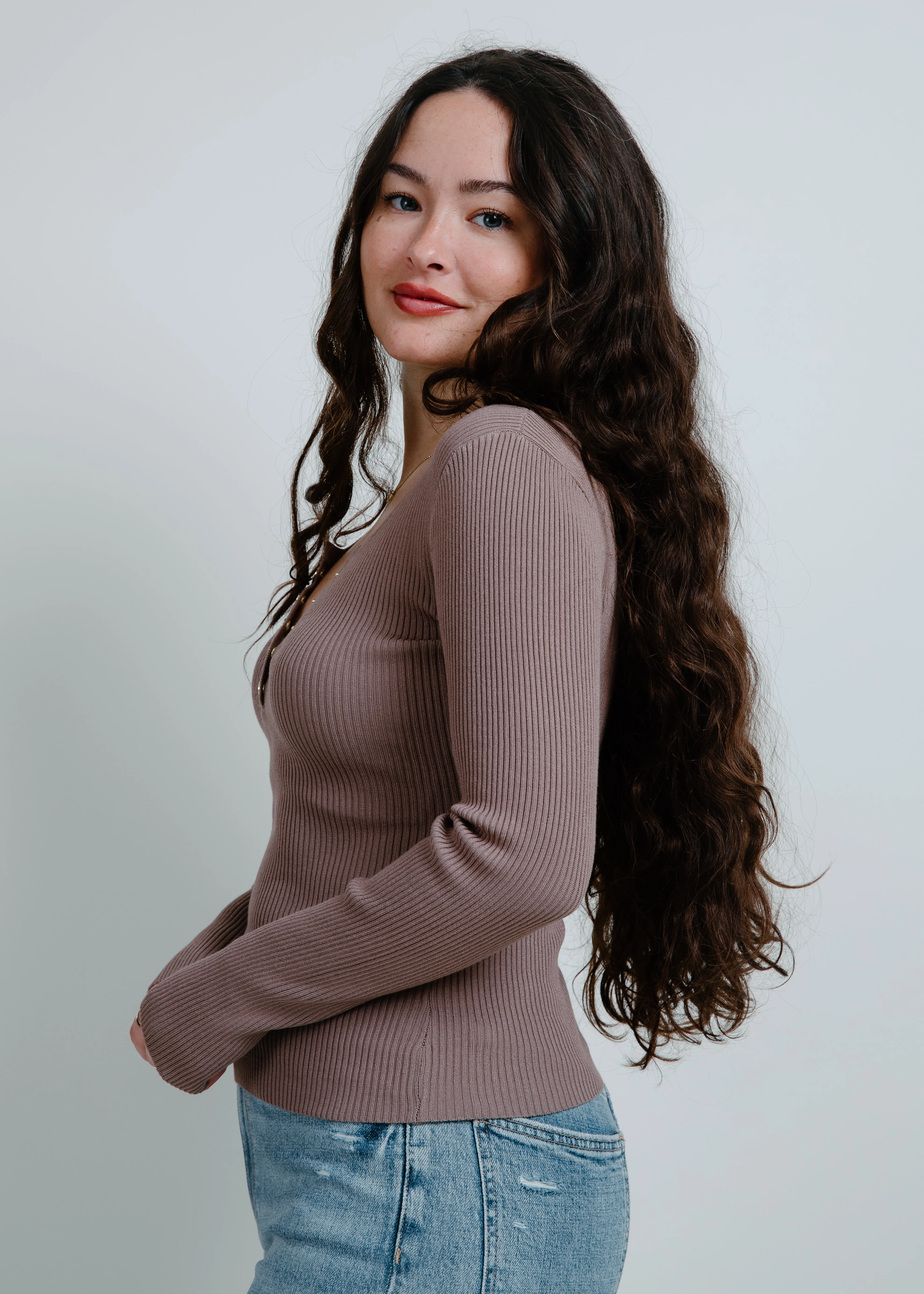 Mia Henley Knit Sweater Top - Mocha sold by Vinnie Louise product image thumbnail 2