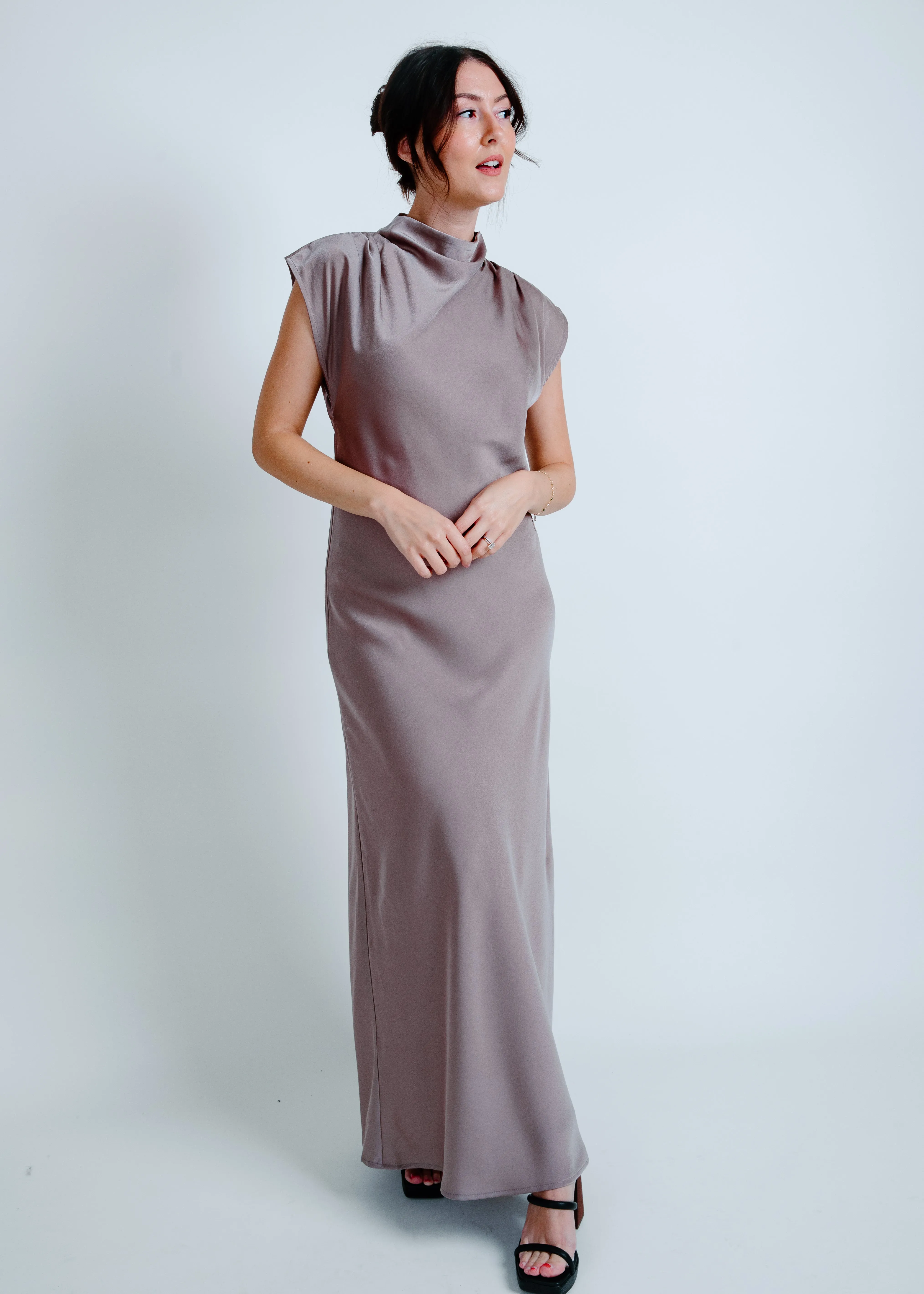 Hailey Satin Maxi Dress - Taupe sold by Vinnie Louise product image thumbnail 5