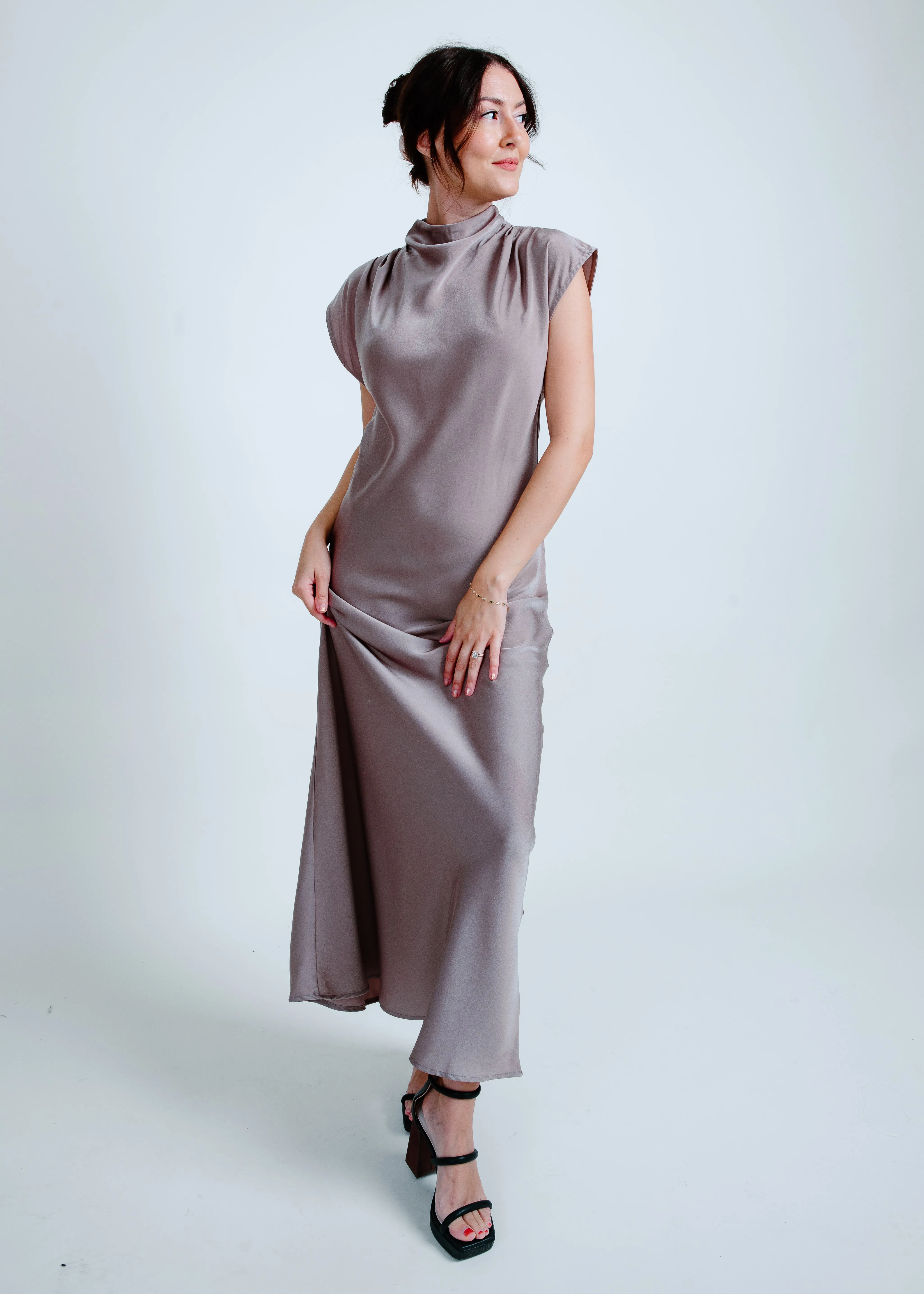 Hailey Satin Maxi Dress - Taupe sold by Vinnie Louise product image thumbnail 4