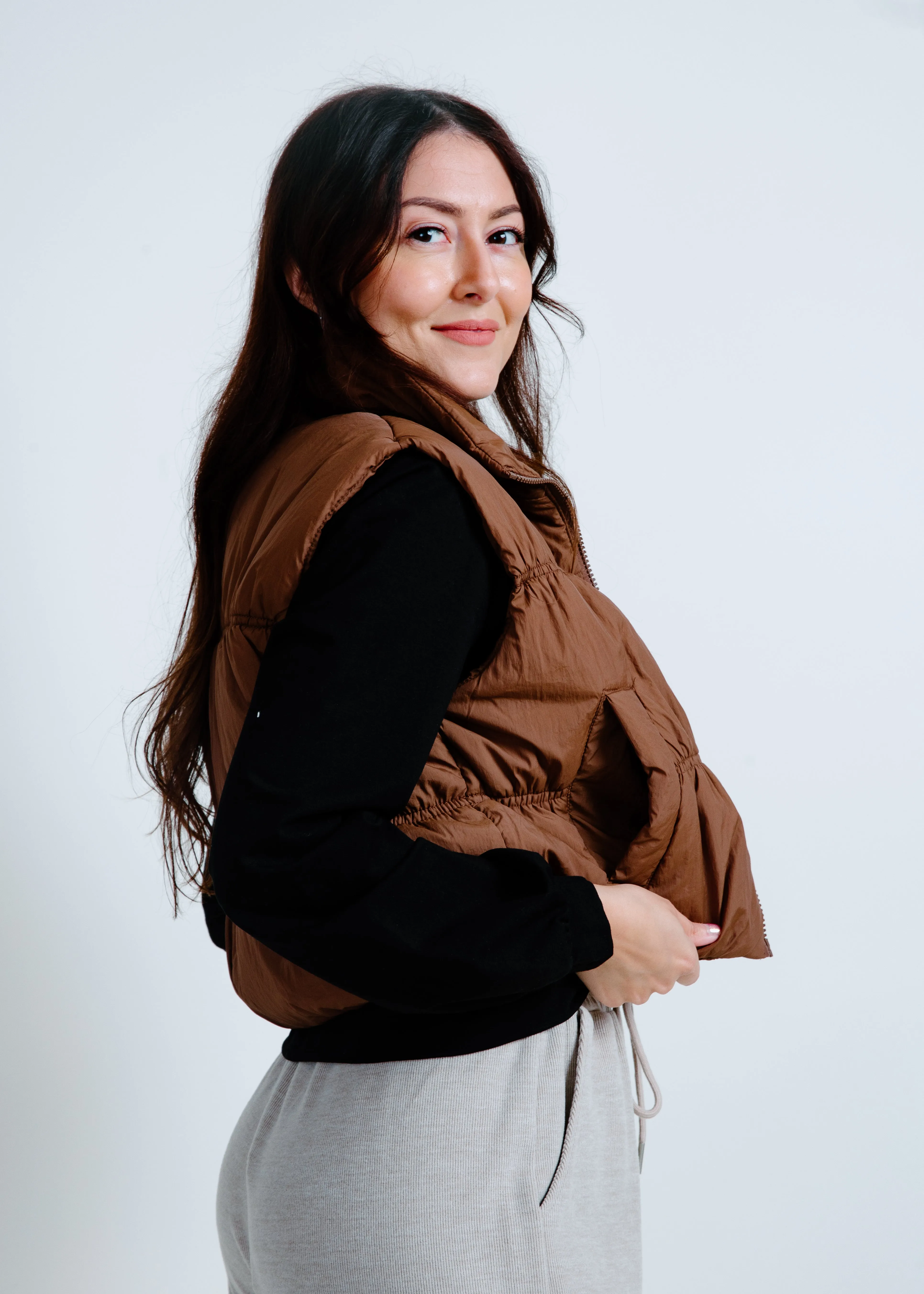 Kayla Cropped Puffer Vest - Brown sold by Vinnie Louise product image thumbnail 2