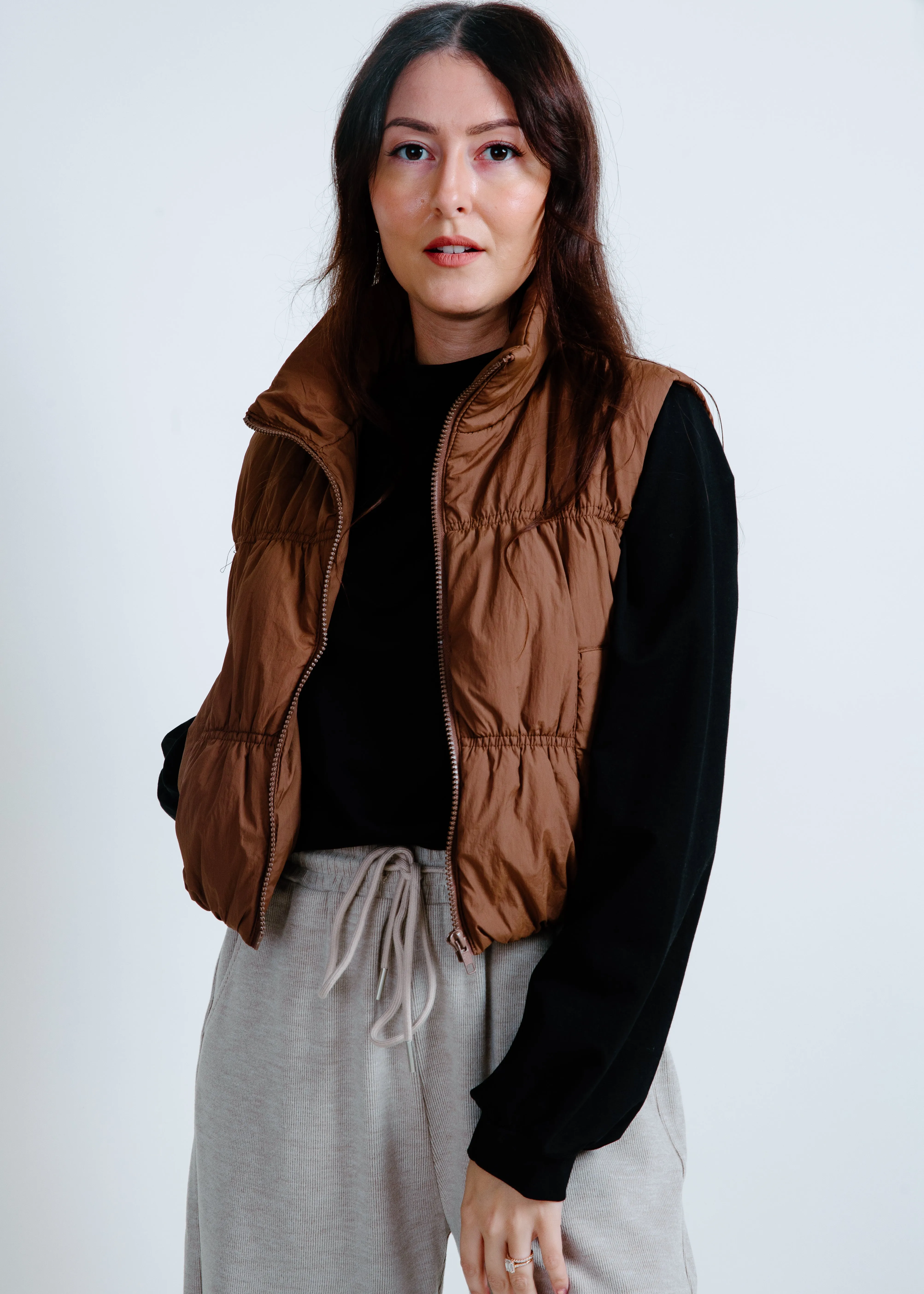 Kayla Cropped Puffer Vest - Brown sold by Vinnie Louise