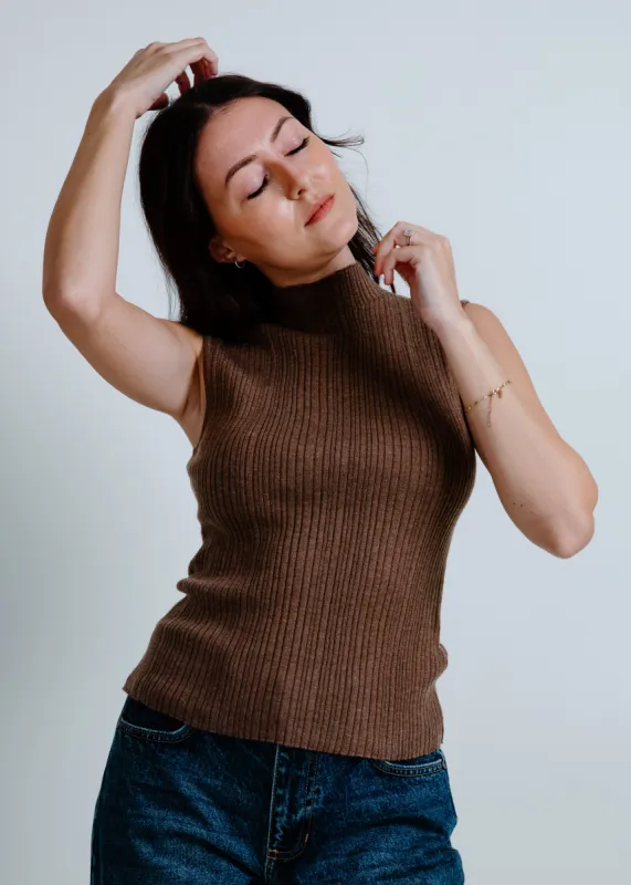 Tina Mock Neck Sweater Knit Top - Brown sold by Vinnie Louise