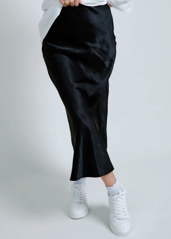 Brooklyn Satin Midi Skirt - Black sold by Vinnie Louise
